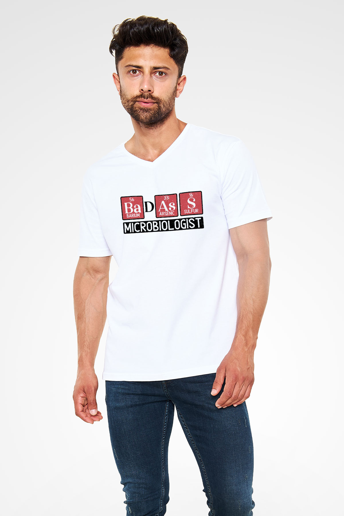 Mikrobiyolog Beyaz Unisex V Yaka Tişört