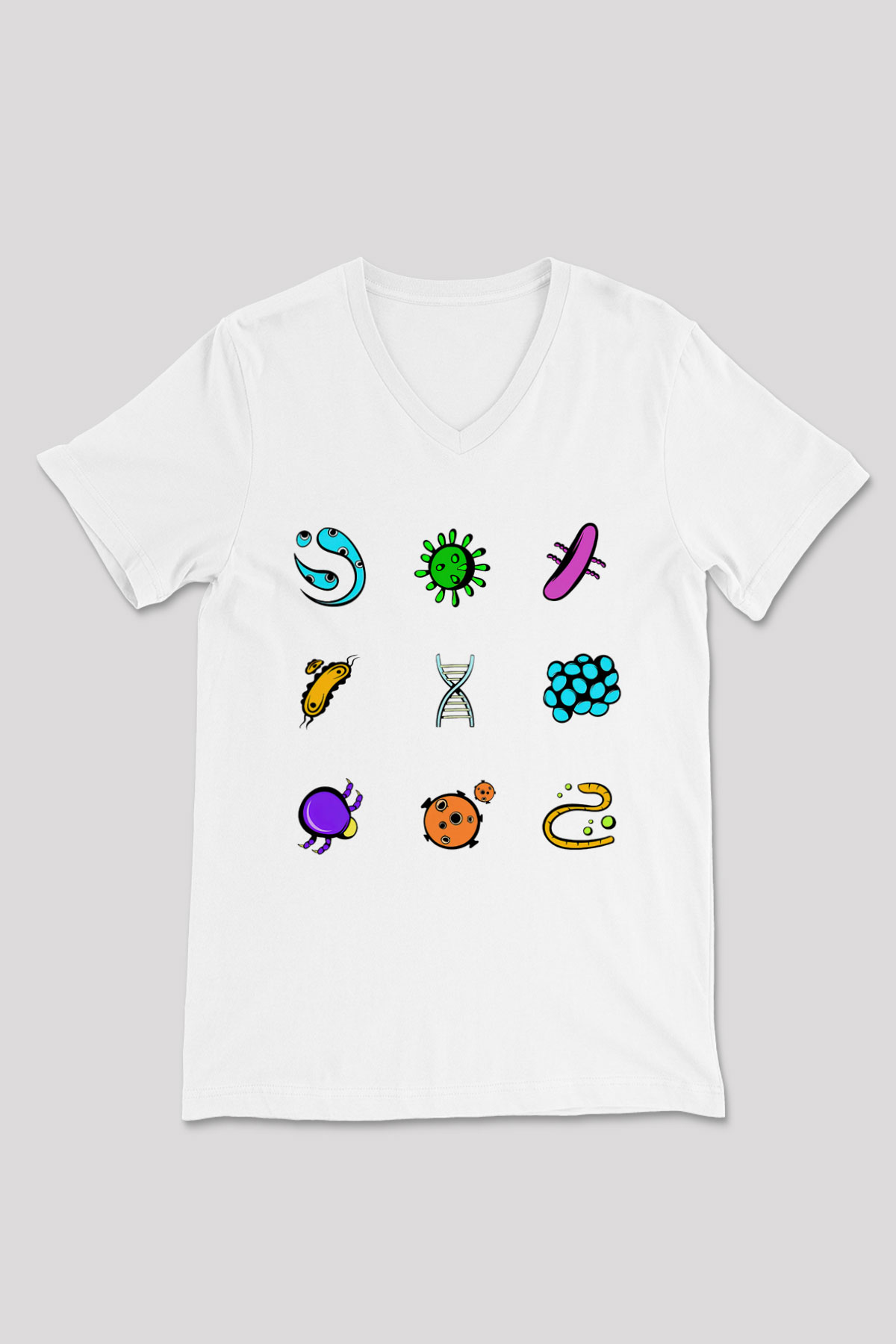 Mikrobiyolog Beyaz Unisex V Yaka Tişört T-Shirt