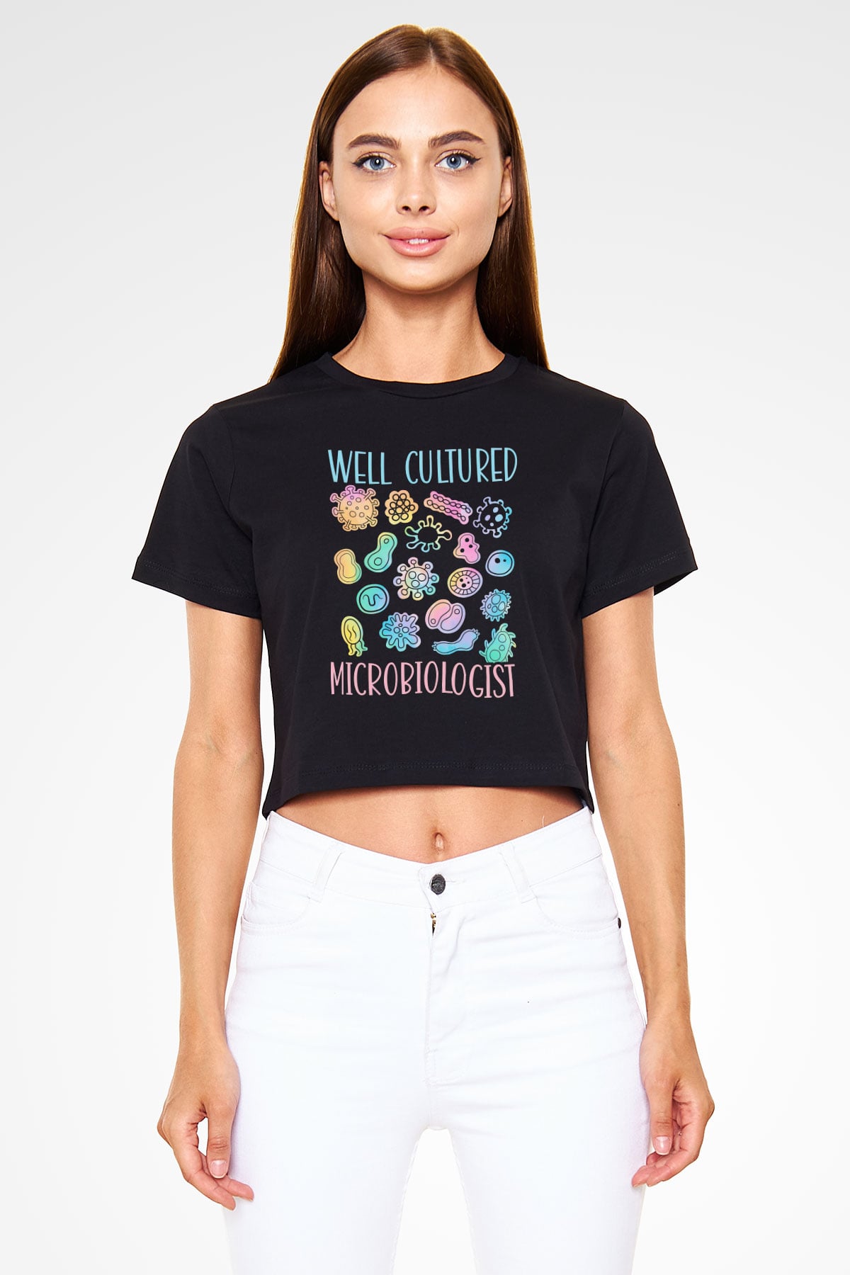 Mikrobiyolog Siyah  Crop Top Tişört