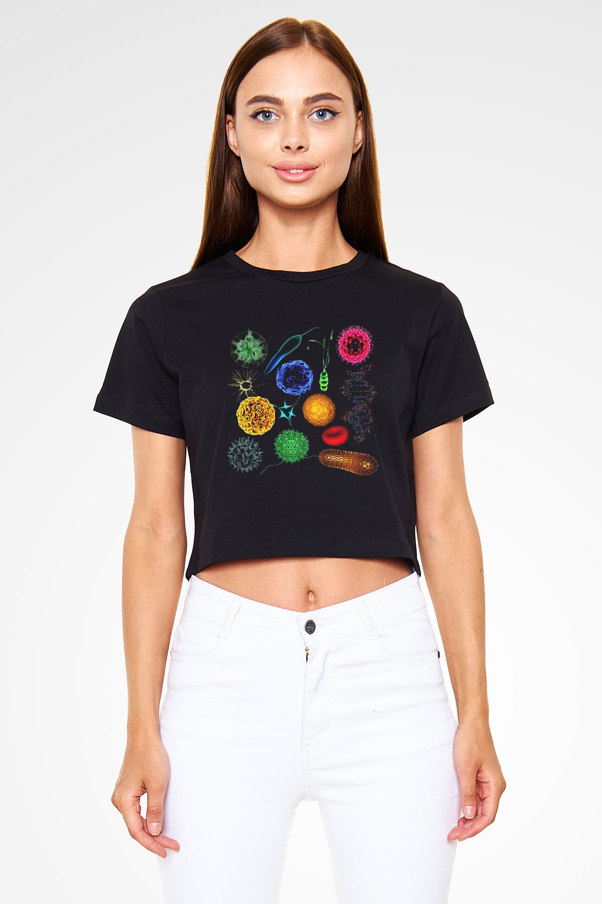 Mikrobiyolog Siyah Crop Top Tişört