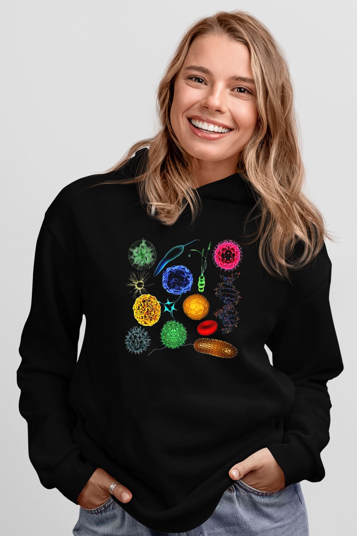 Mikrobiyolog Siyah Unisex Kapşonlu Sweatshirt