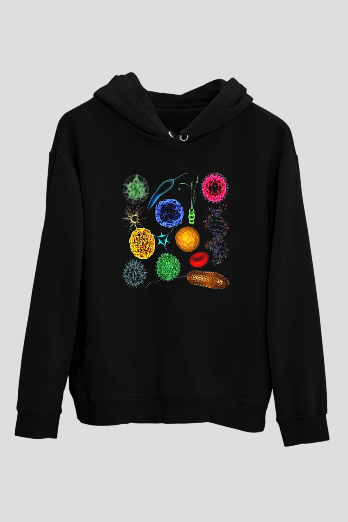 Mikrobiyolog Siyah Unisex Kapşonlu Sweatshirt