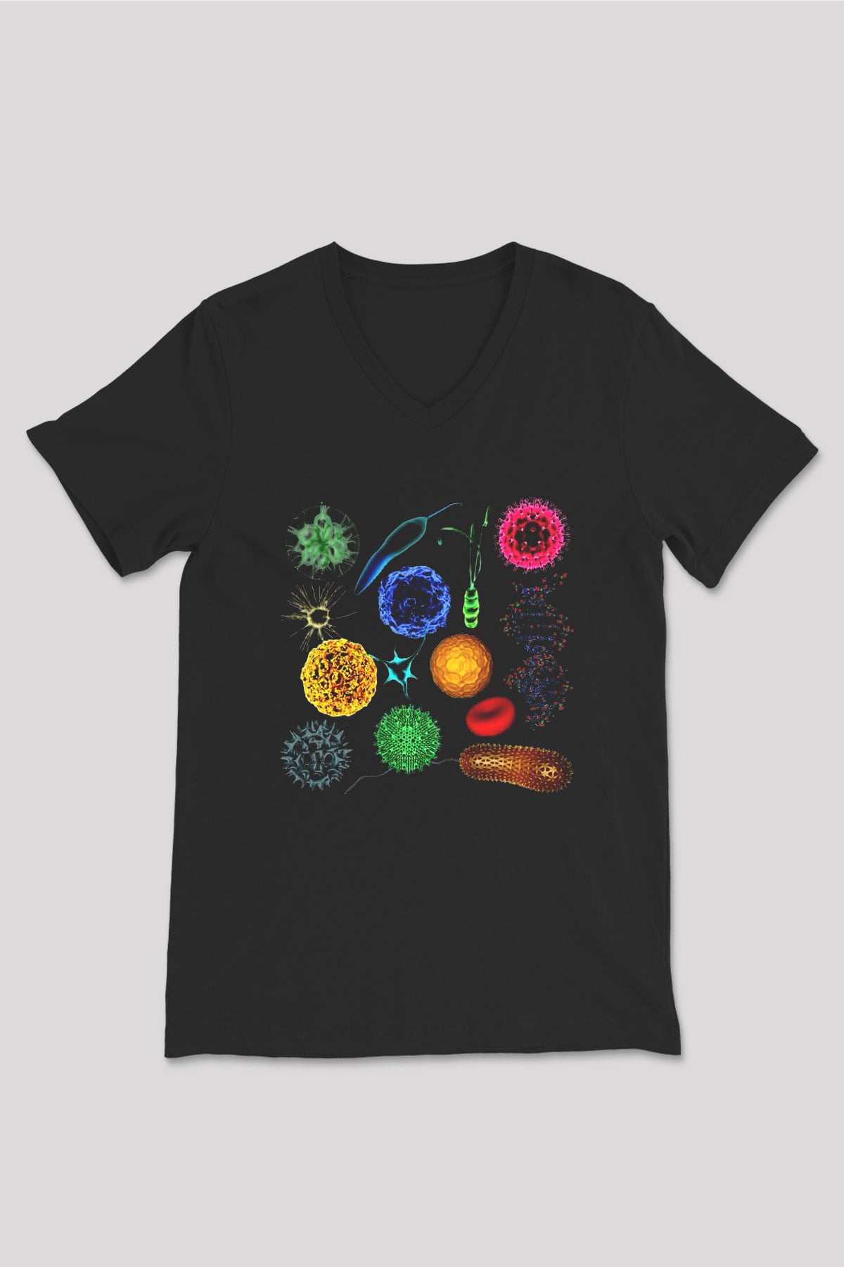 Mikrobiyolog Siyah Unisex V Yaka Tişört T-Shirt