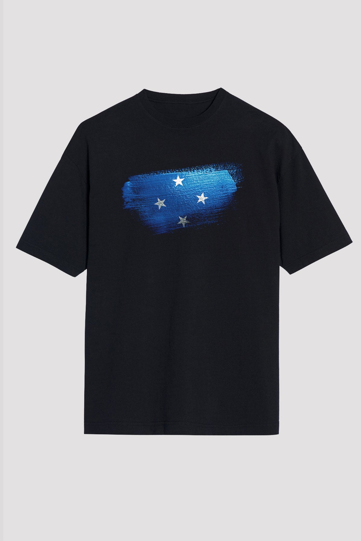 Mikronezya - Micronesia Bayrağı Baskılı Unisex Siyah Oversize Tişört