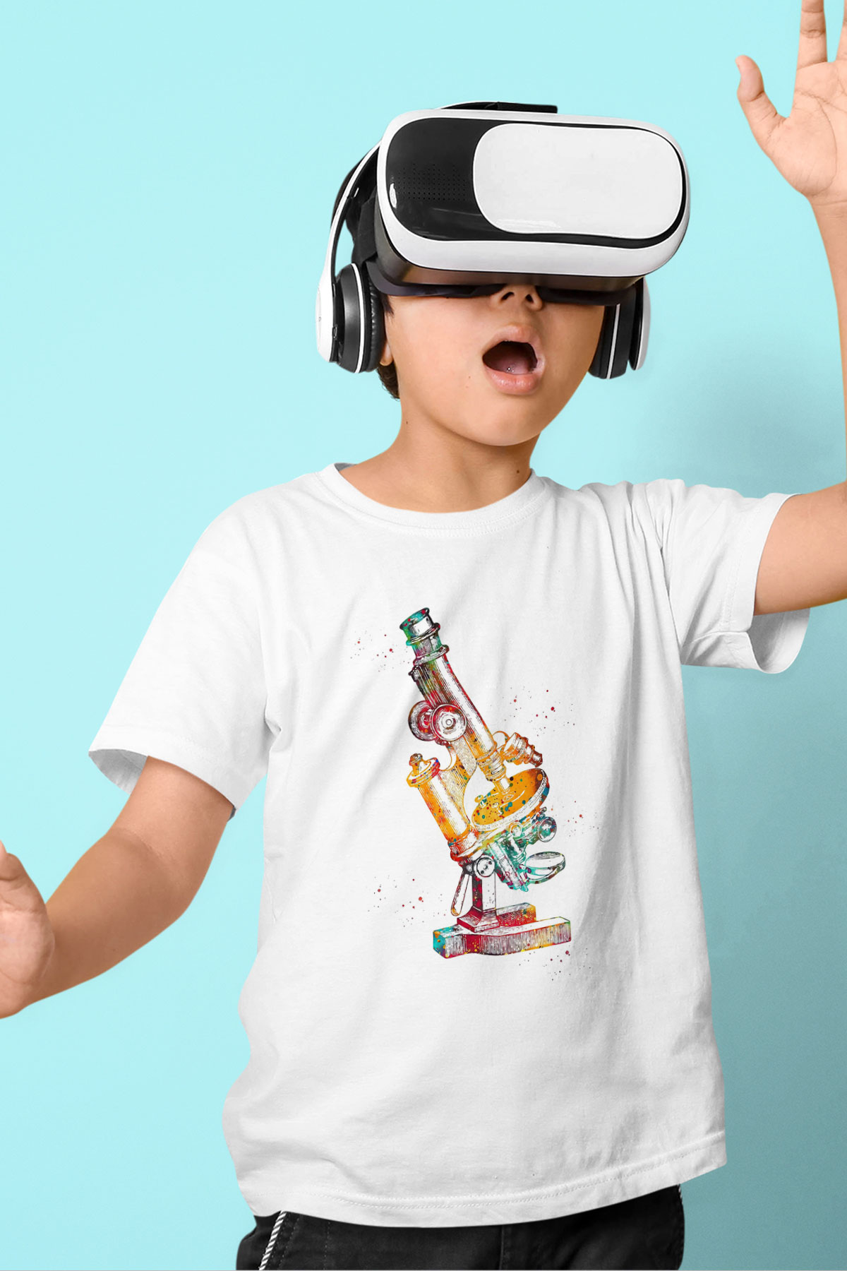 Mikroskop Baskılı Unisex Beyaz Çocuk Tişörtü - Tshirt