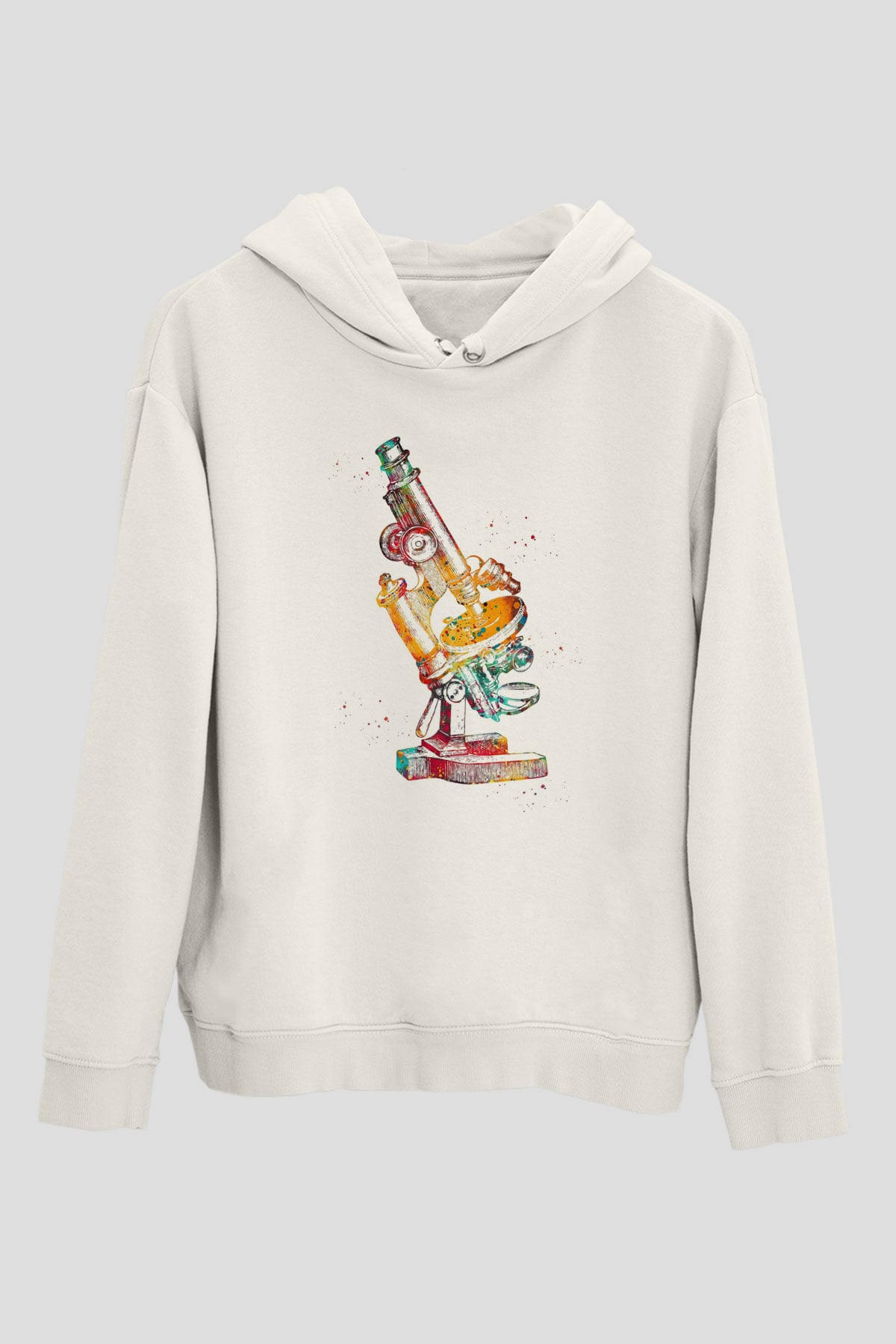Mikroskop Baskılı Unisex Ekru Hoodie