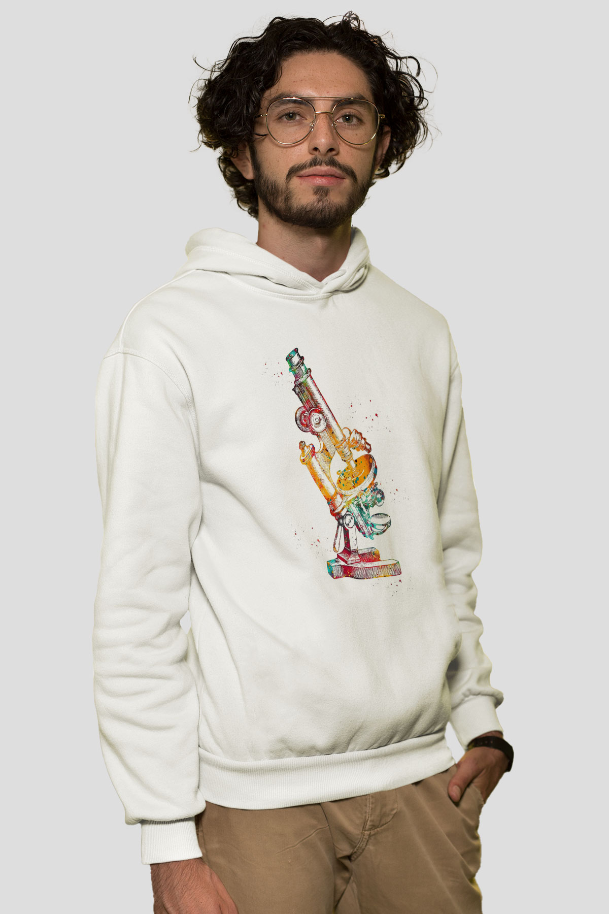 Mikroskop Baskılı Unisex Ekru Hoodie