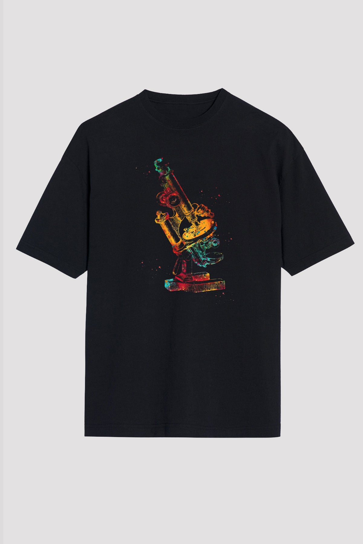 Mikroskop Renkli Baskılı Unisex Oversize Tişört - Tshirt
