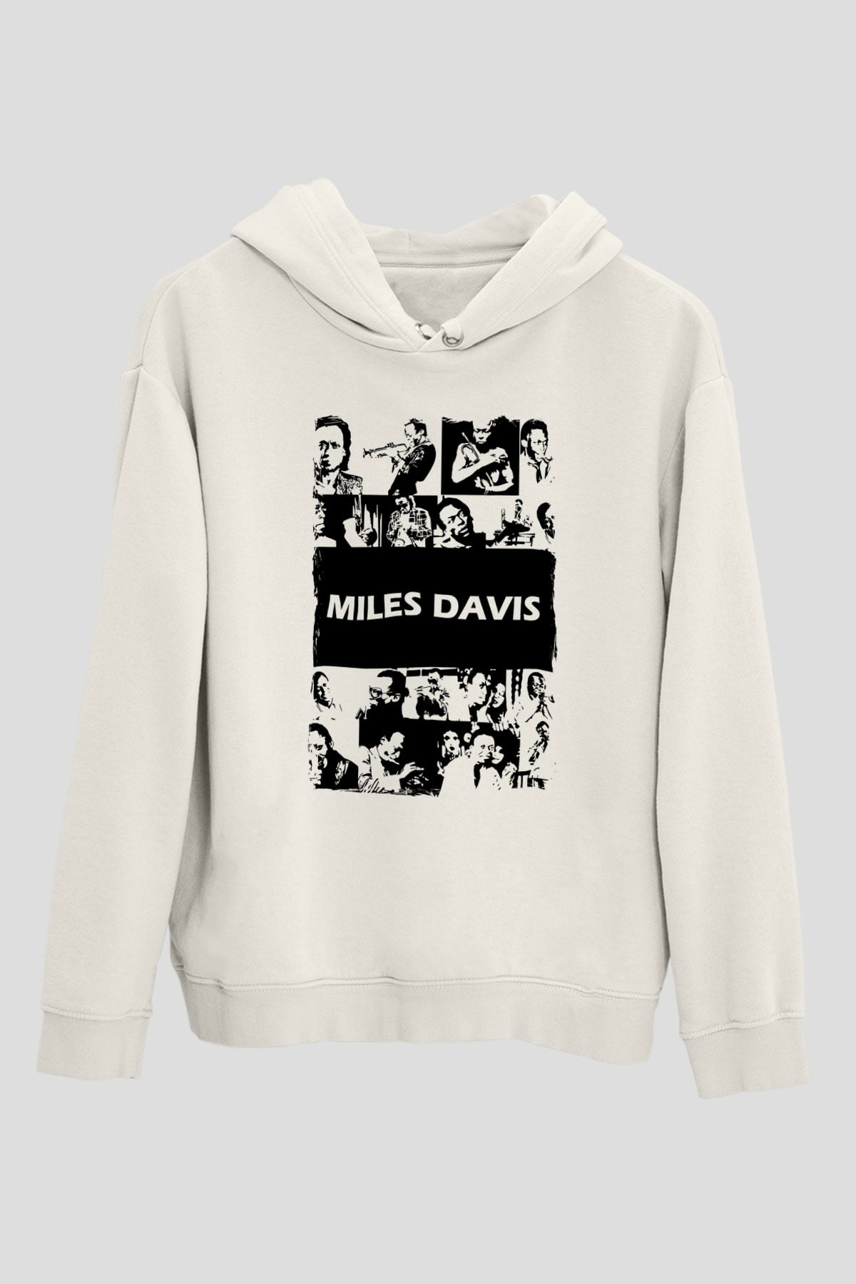 Miles Davis Baskılı Beyaz Unisex Kapüşonlu Sweatshirt