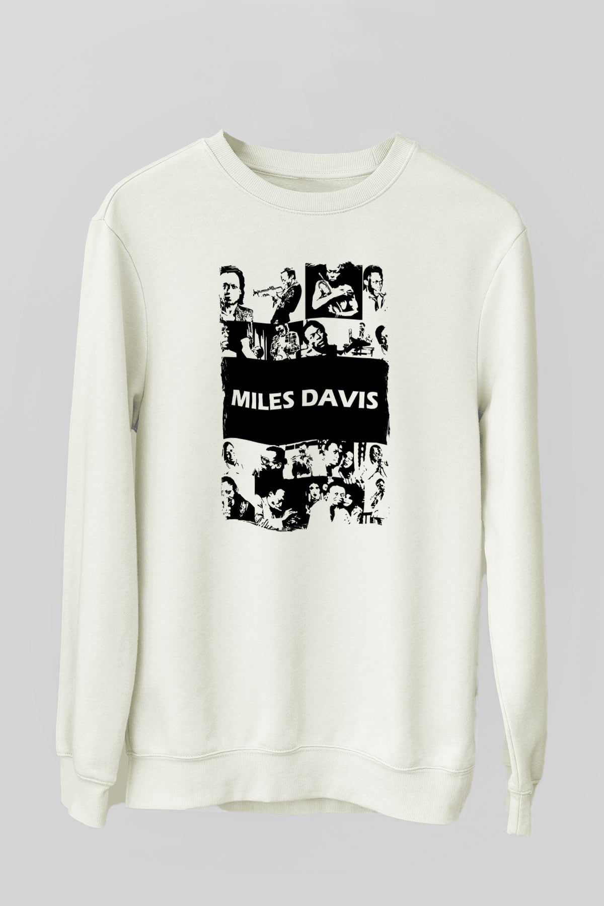Miles Davis Baskılı Beyaz Unisex Sweatshirt