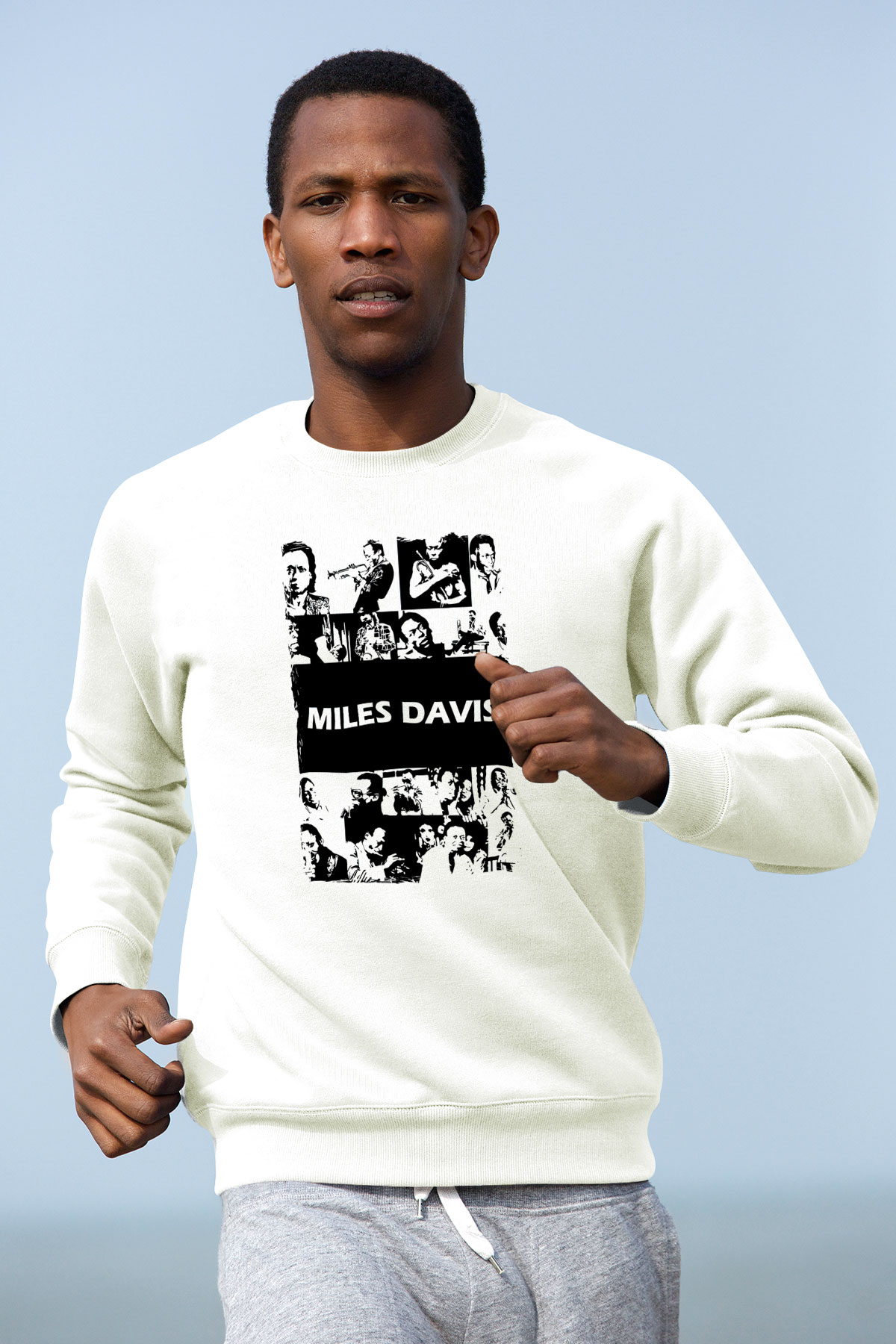 Miles Davis Baskılı Beyaz Unisex Sweatshirt