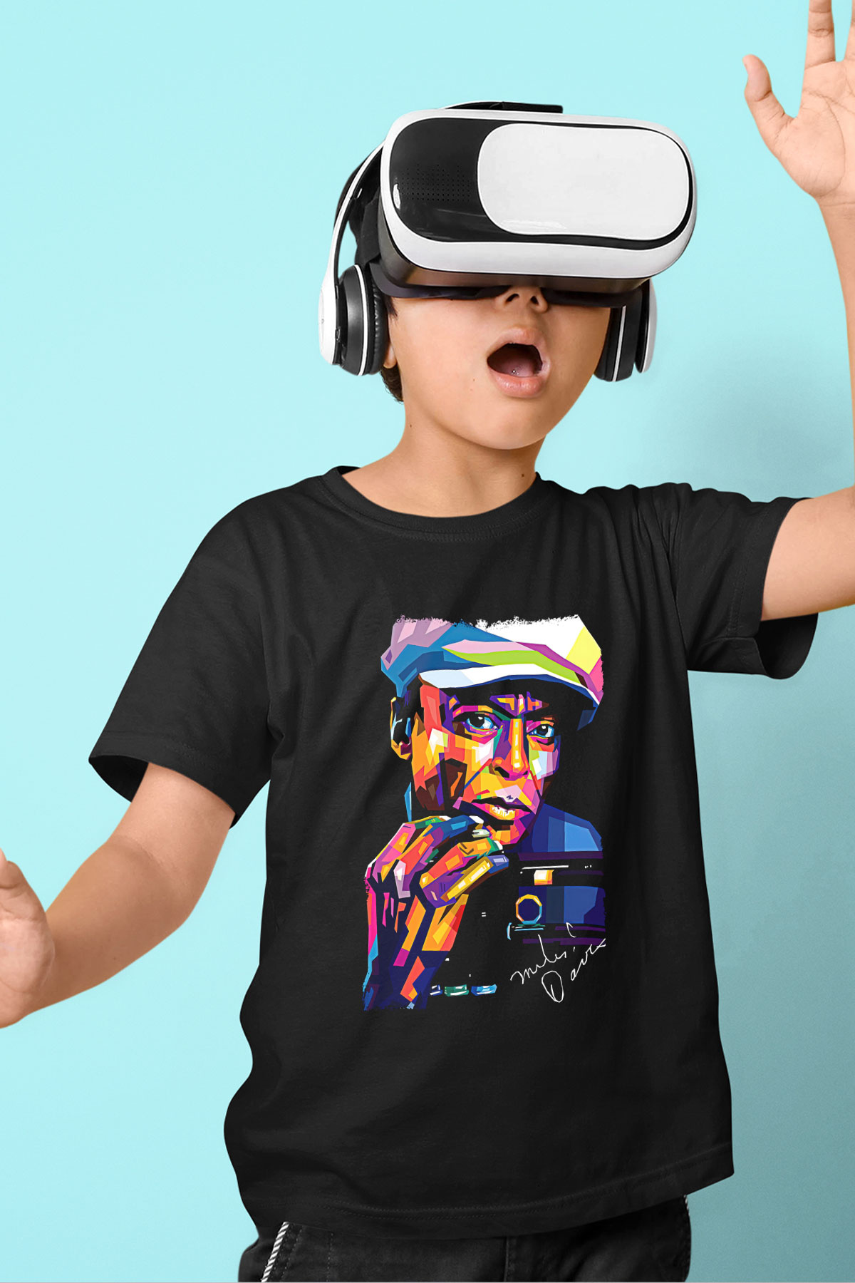 Miles Davis Baskılı Unisex Siyah Çocuk Tişört - Tshirt
