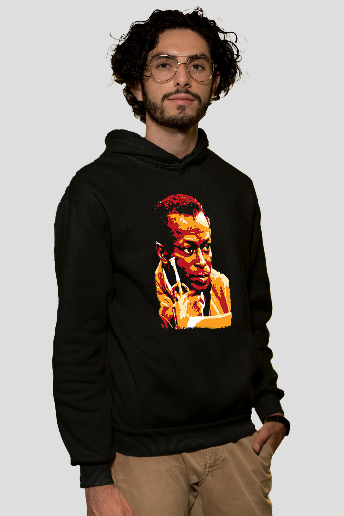 Miles Davis Baskılı Unisex Siyah Kapüşonlu Sweatshirt