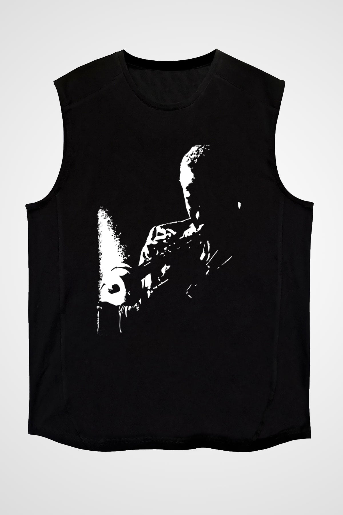 Miles Davis Baskılı Unisex Siyah Kolsuz Tişört - Tshirt