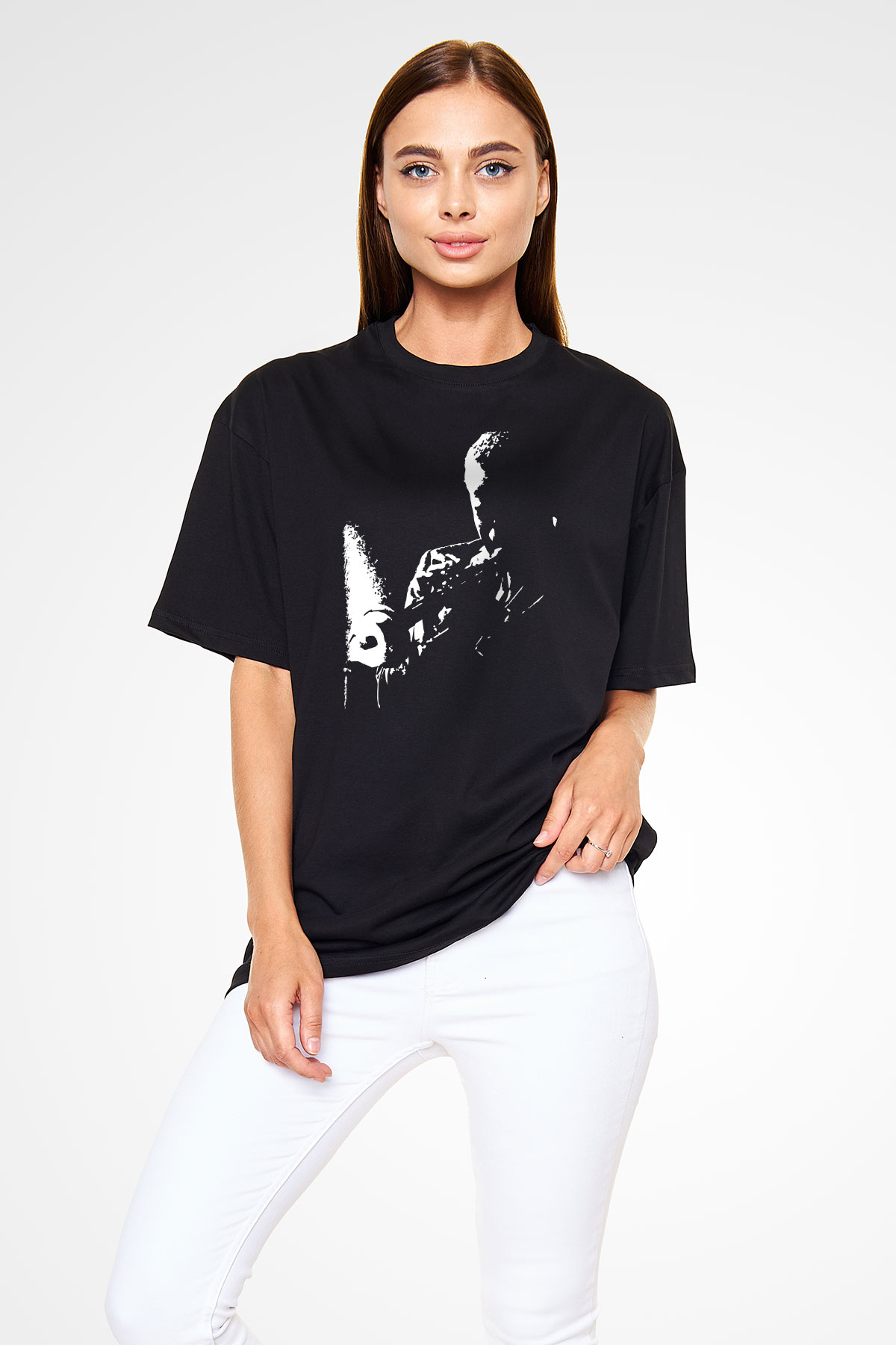 Miles Davis Baskılı Unisex Siyah Oversize Tişört - Tshirt
