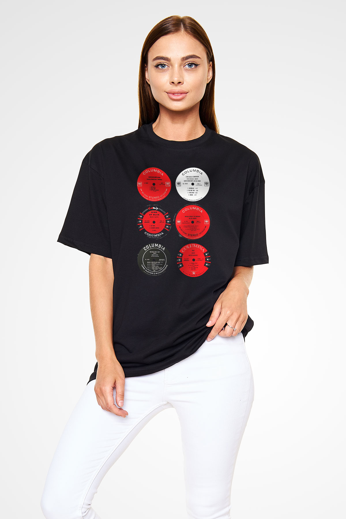 Miles Davis Baskılı Unisex Siyah Oversize Tişört - Tshirt
