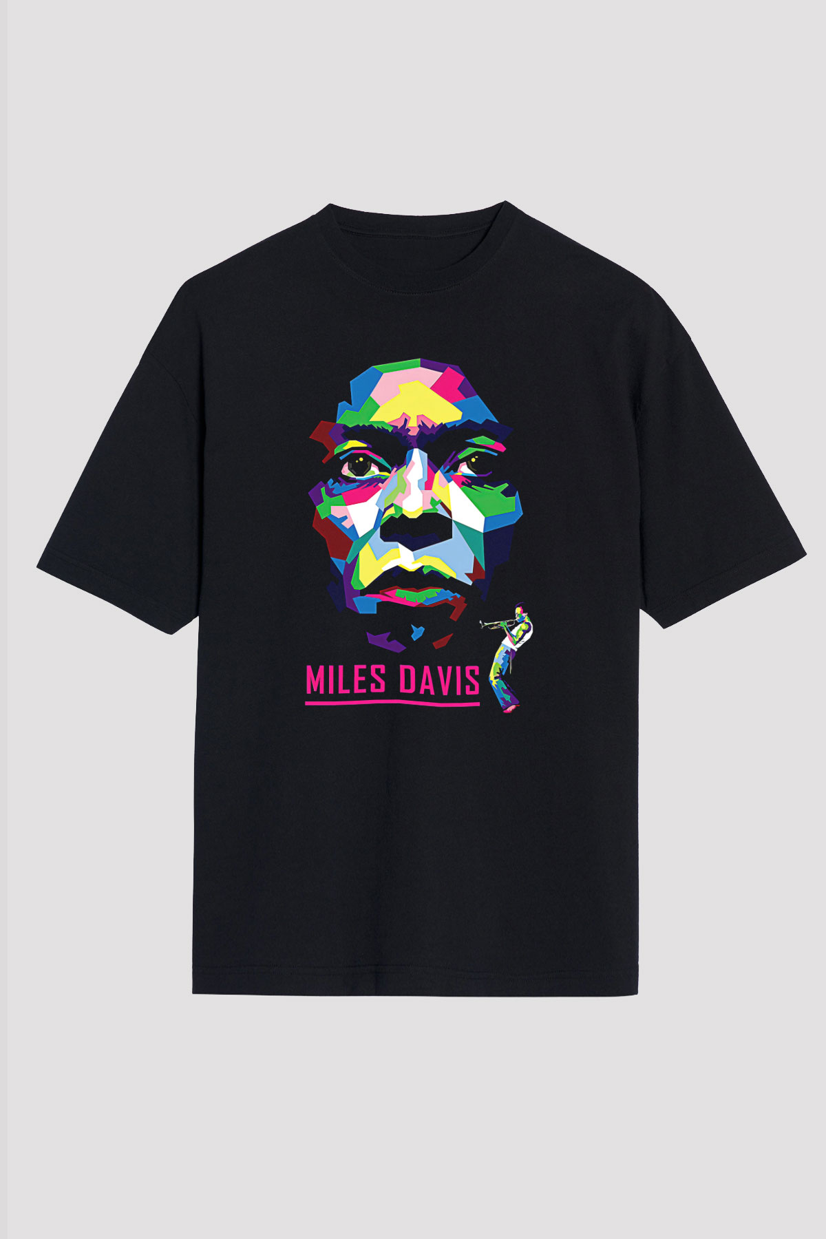 Miles Davis Baskılı Unisex Siyah Oversize Tişört - Tshirt