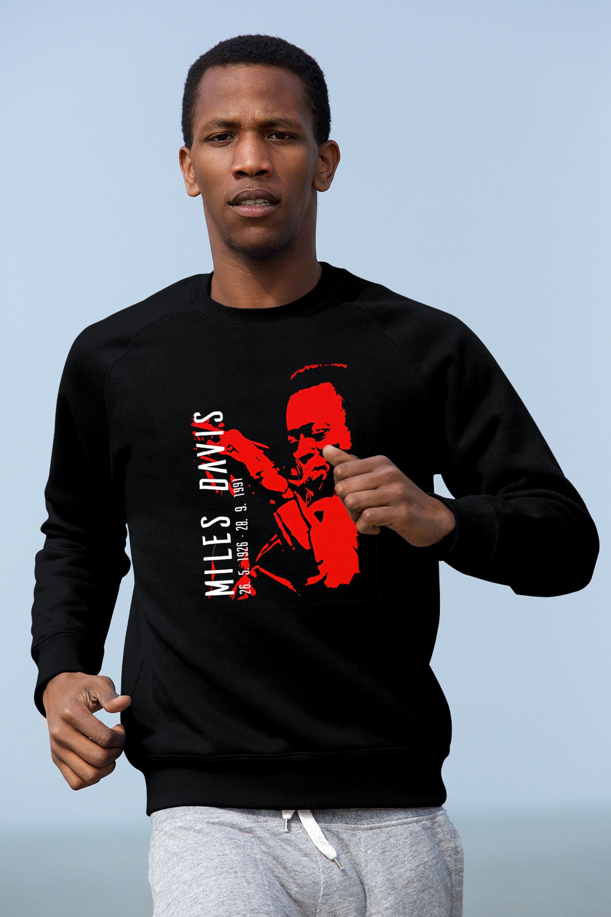 Miles Davis Baskılı Unisex Siyah Sweatshirt