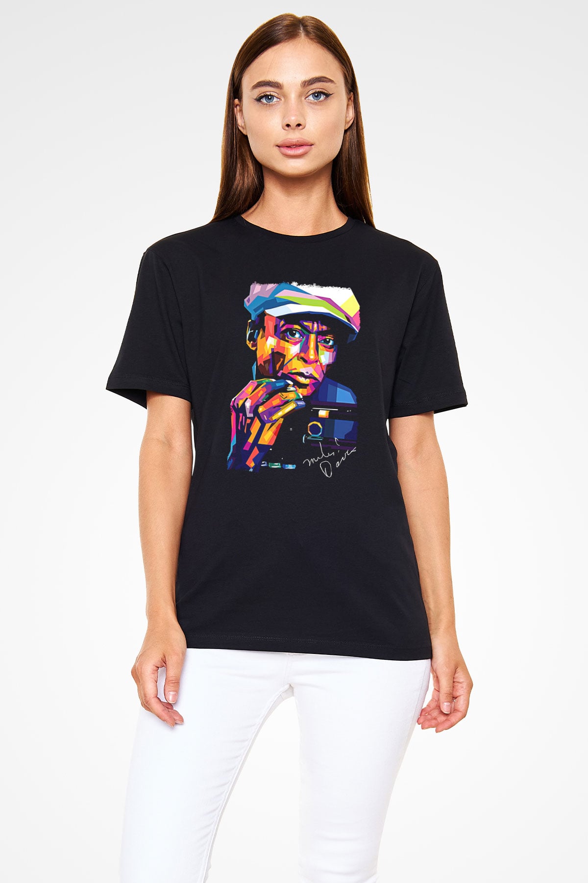 Miles Davis Baskılı Unisex Siyah Tişört - Tshirt