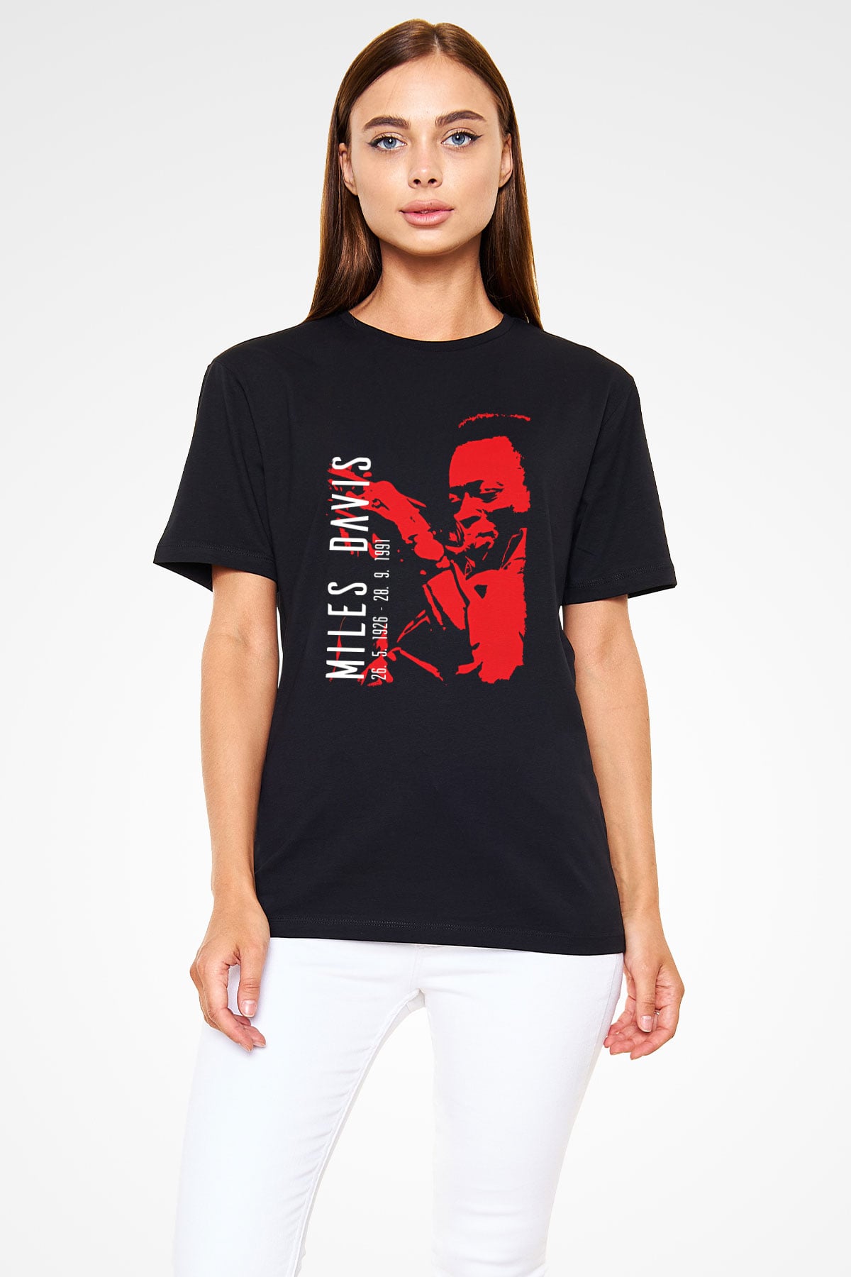 Miles Davis Baskılı Unisex Siyah Tişört - Tshirt