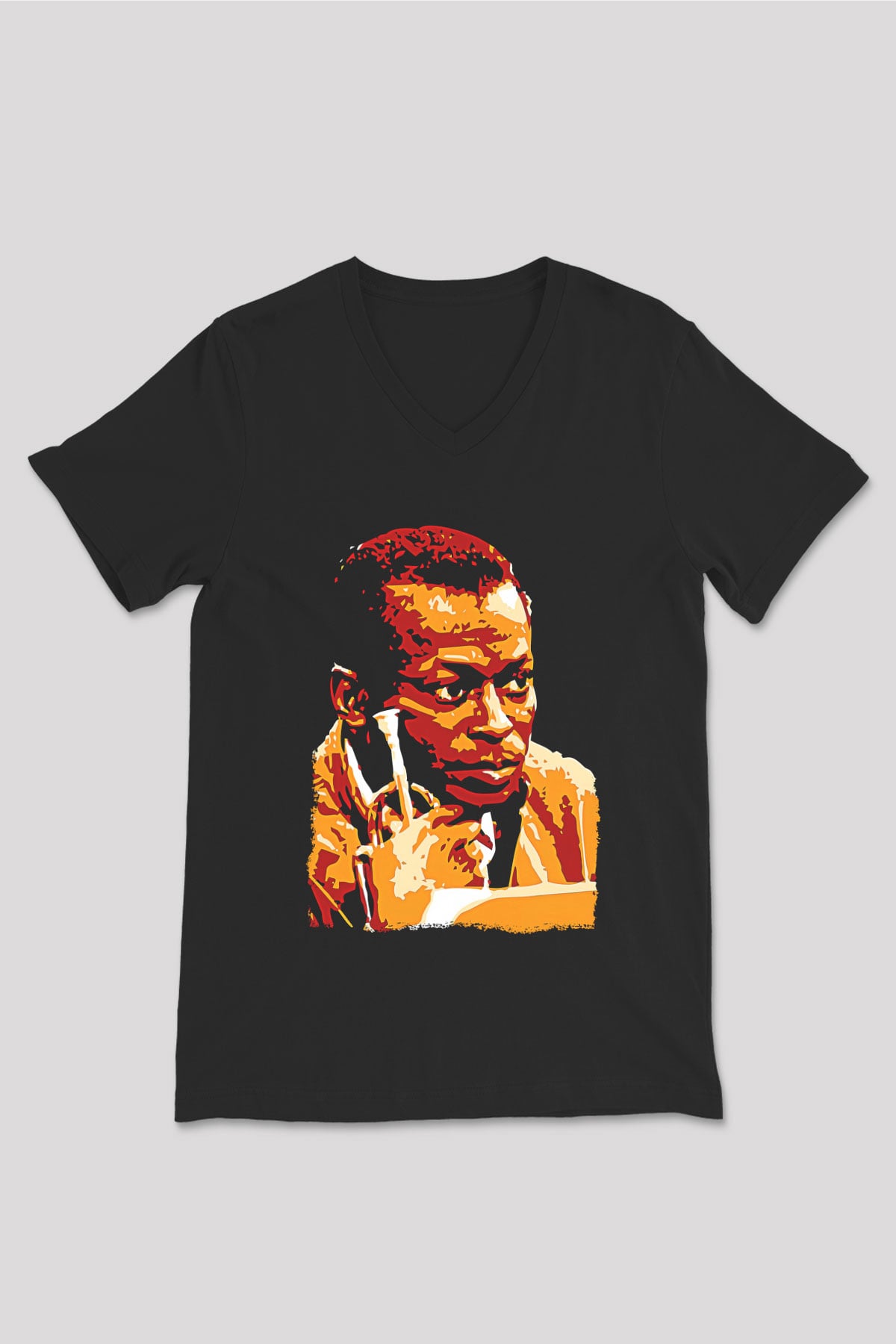 Miles Davis Baskılı Unisex Siyah V Yaka Tişört - Tshirt