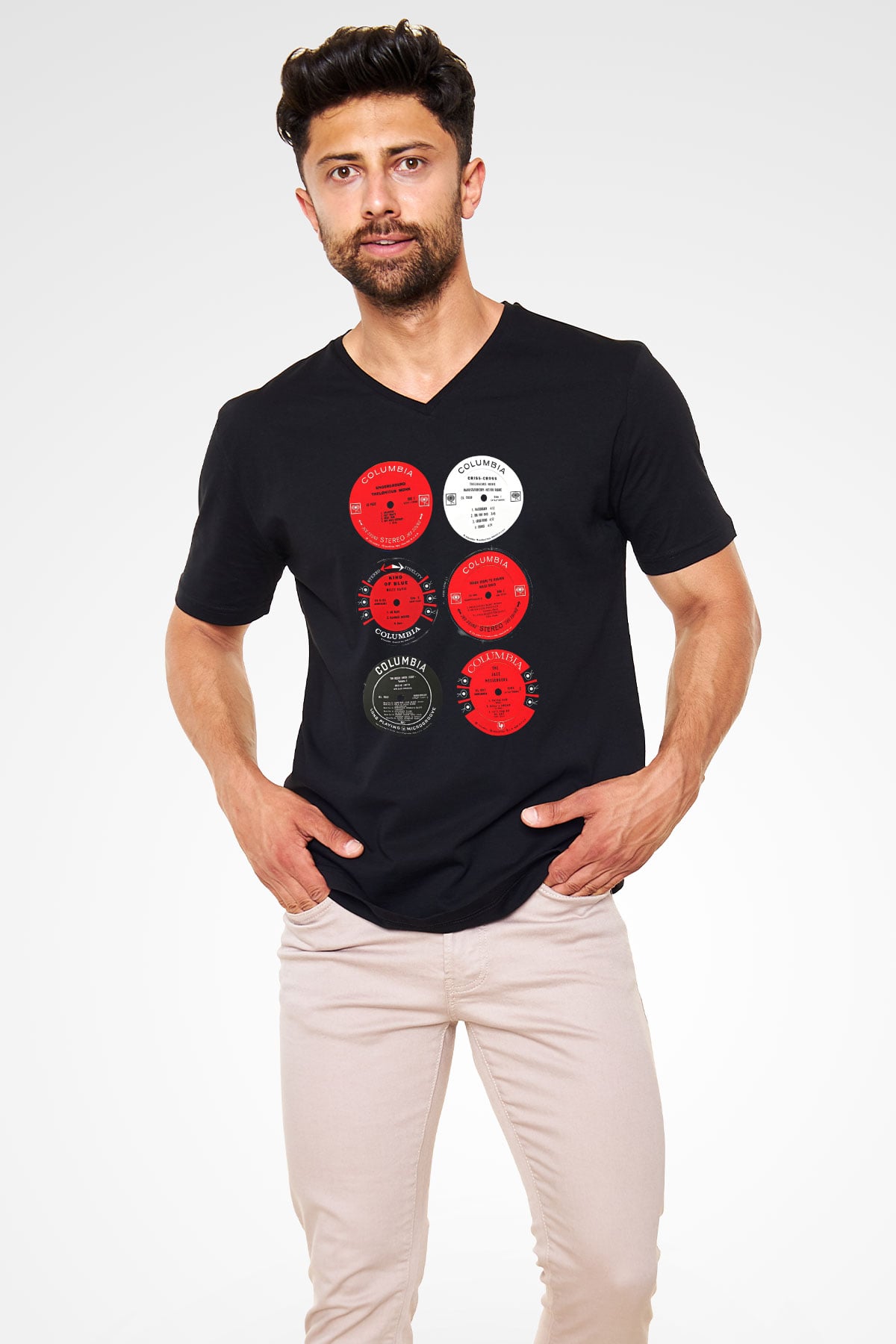Miles Davis Baskılı Unisex Siyah V Yaka Tişört - Tshirt