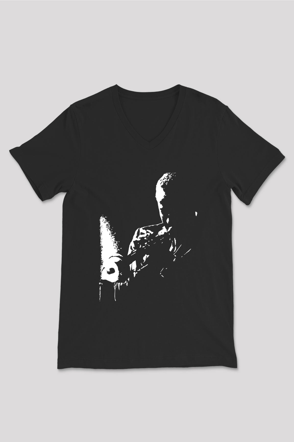 Miles Davis Baskılı Unisex Siyah V Yaka Tişört - Tshirt