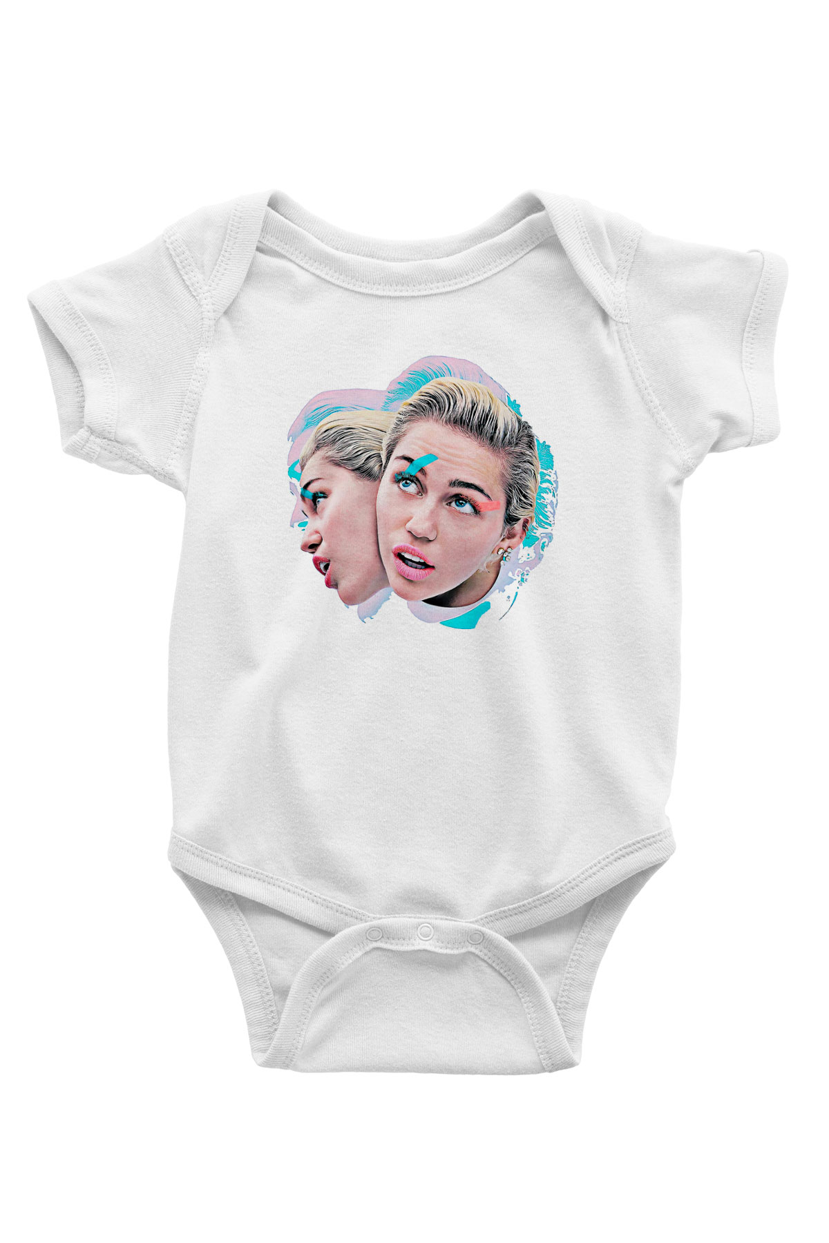 Miley Cyrus Baskılı Beyaz Unisex Bebek Body - Zıbın