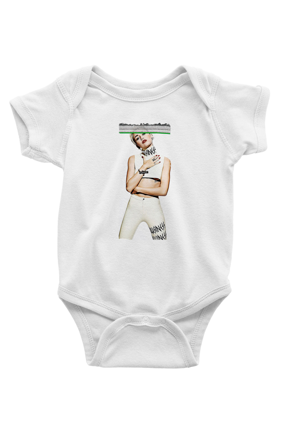 Miley Cyrus Baskılı Beyaz Unisex Bebek Body - Zıbın