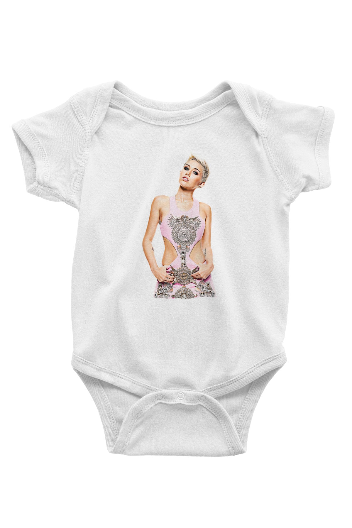 Miley Cyrus Baskılı Beyaz Unisex Bebek Body - Zıbın