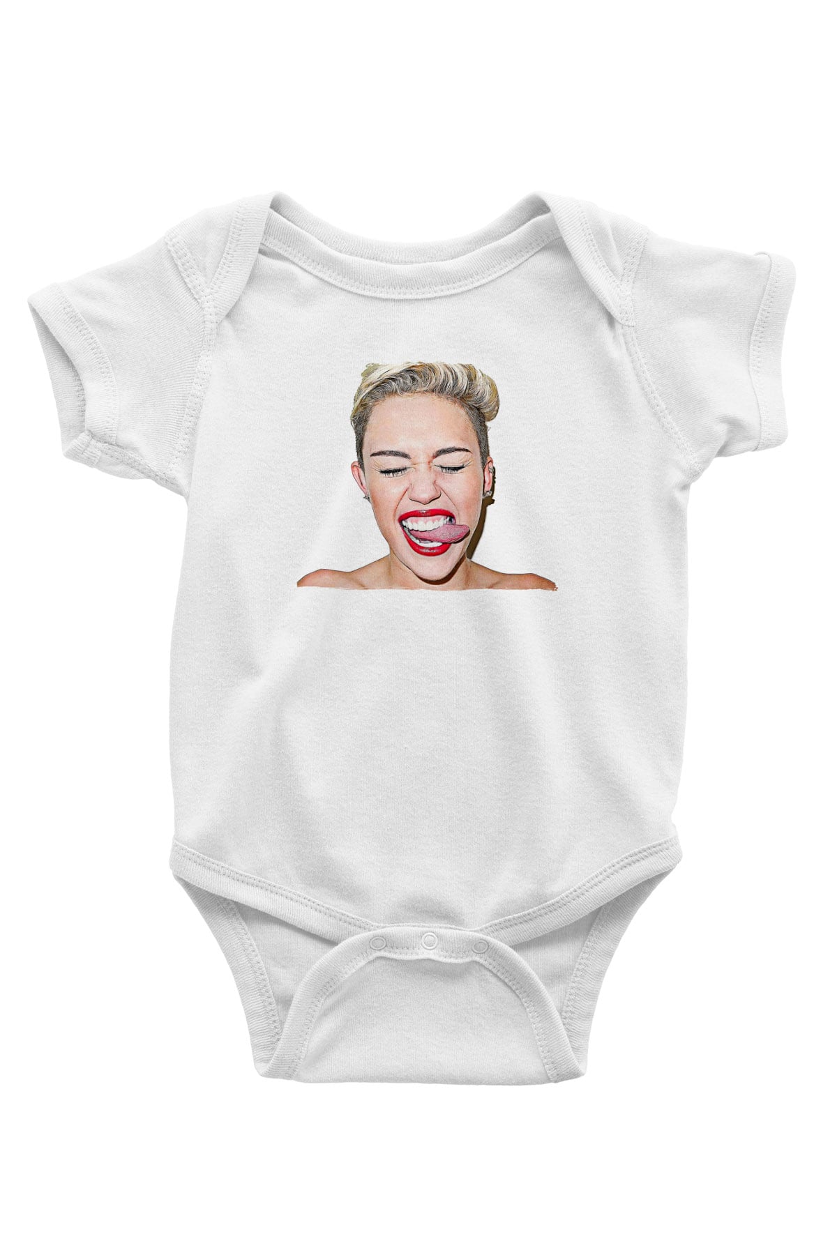Miley Cyrus Baskılı Beyaz Unisex Bebek Body - Zıbın
