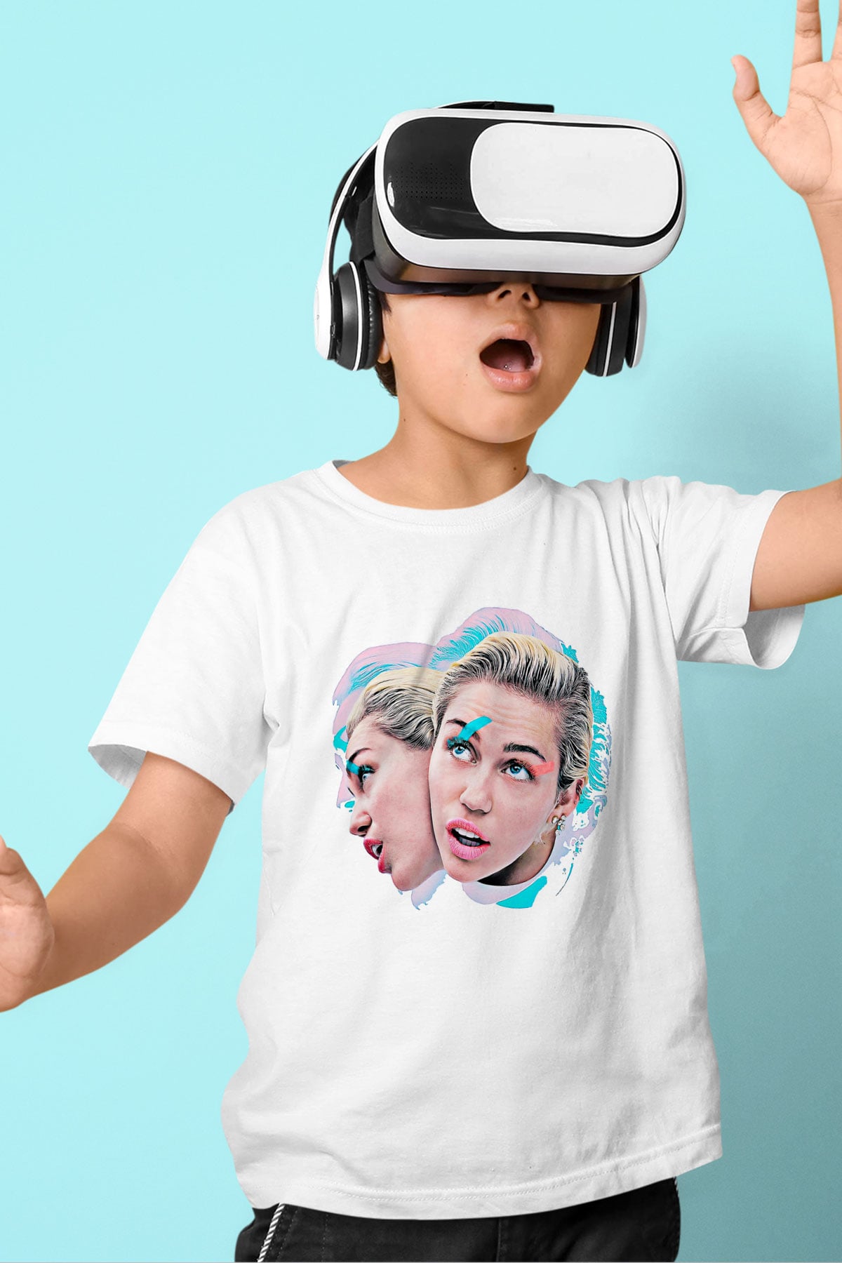 Miley Cyrus Baskılı Beyaz Unisex Beyaz Çocuk Tişört - Tshirt