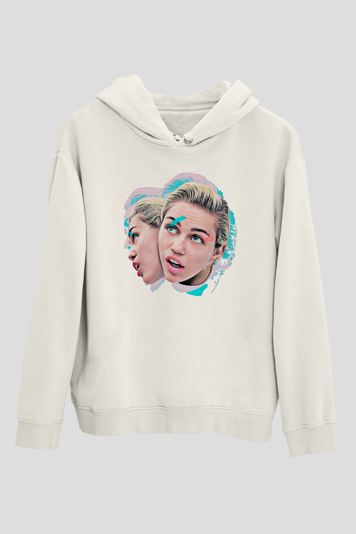 Miley Cyrus Baskılı Beyaz Unisex Kapüşonlu Sweatshirt