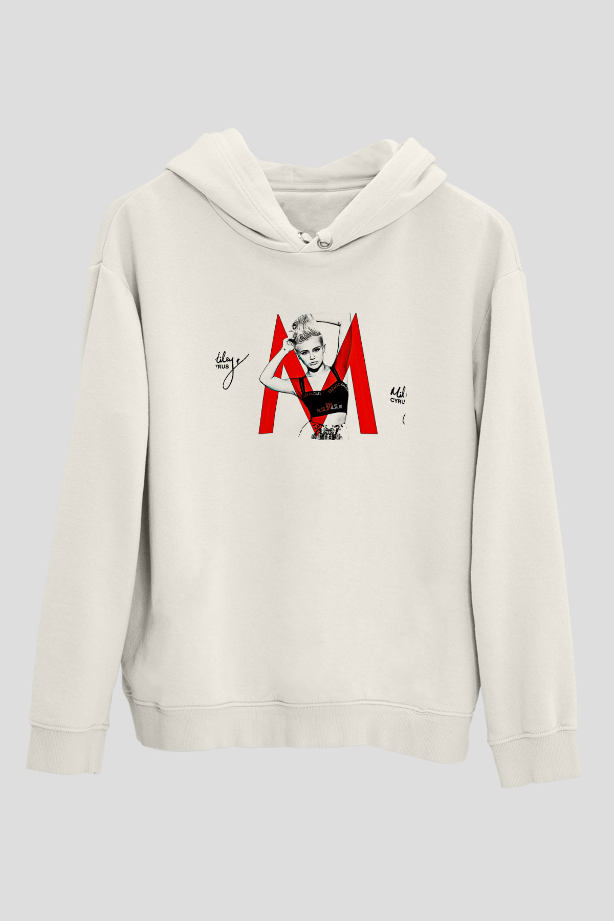 Miley Cyrus Baskılı Beyaz Unisex Kapüşonlu Sweatshirt