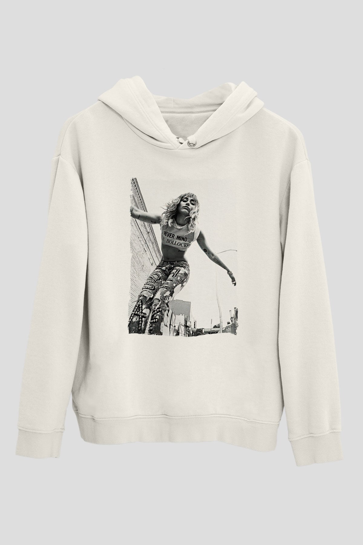 Miley Cyrus Baskılı Beyaz Unisex Kapüşonlu Sweatshirt