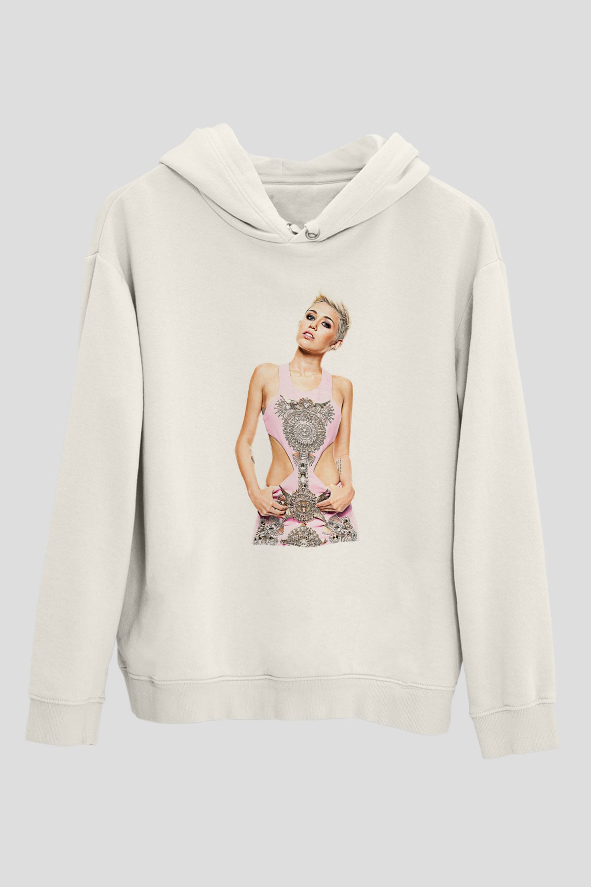 Miley Cyrus Baskılı Beyaz Unisex Kapüşonlu Sweatshirt