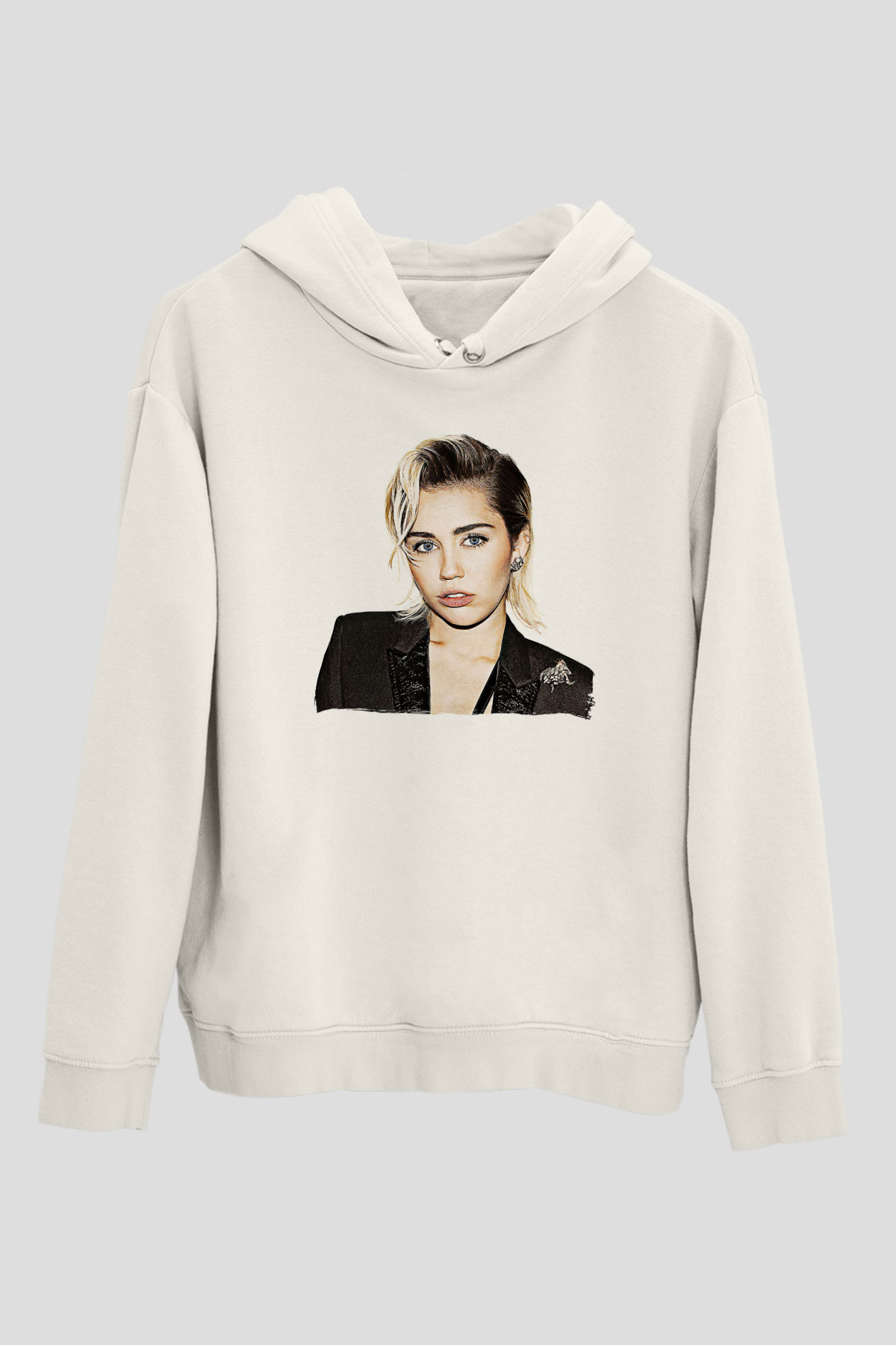 Miley Cyrus Baskılı Beyaz Unisex Kapüşonlu Sweatshirt