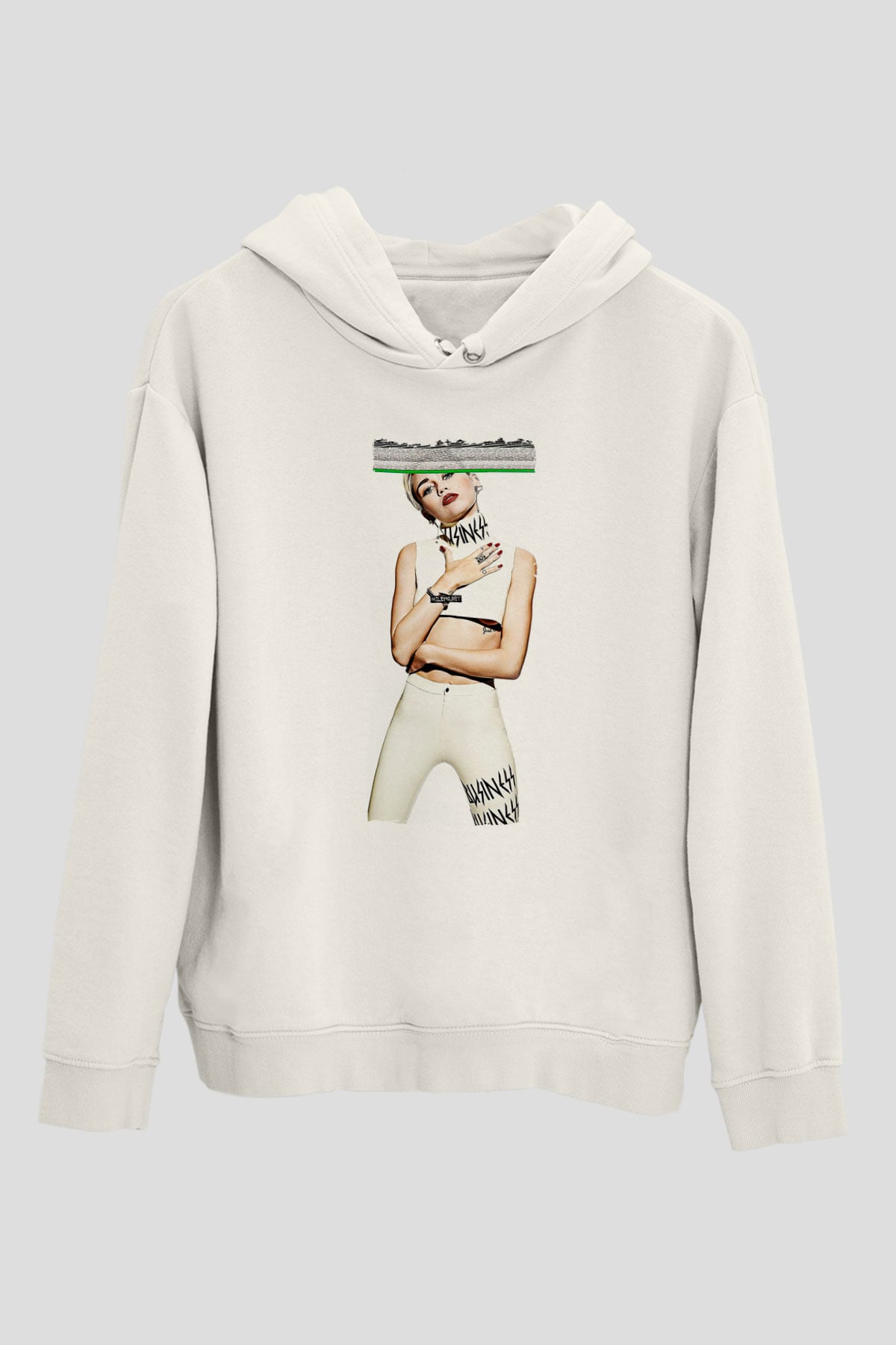 Miley Cyrus Baskılı Beyaz Unisex Kapüşonlu Sweatshirt