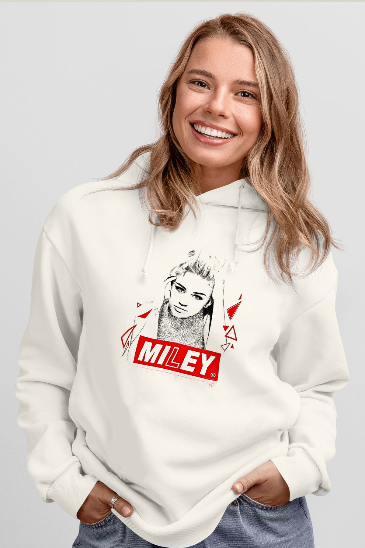 Miley Cyrus Baskılı Beyaz Unisex Kapüşonlu Sweatshirt