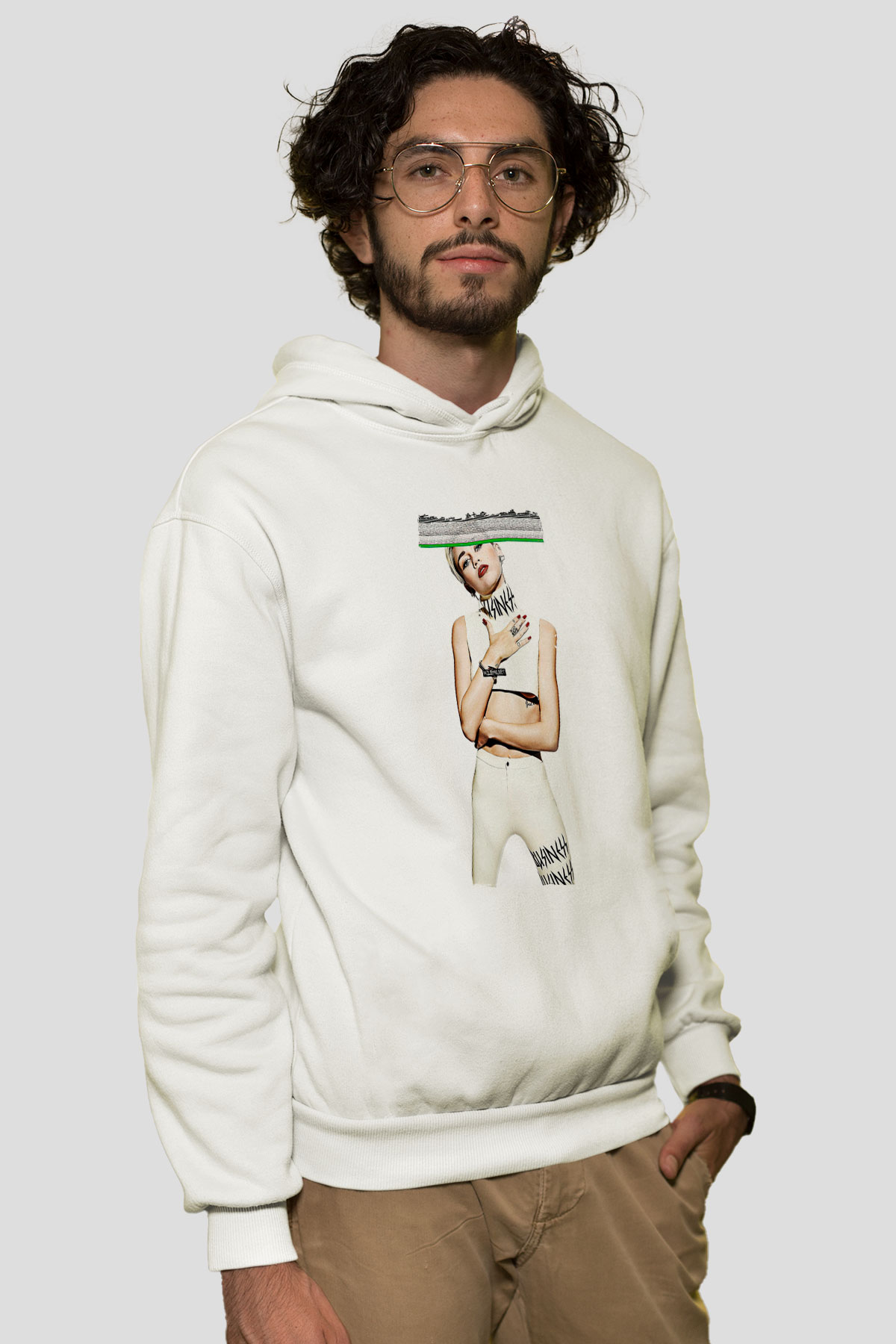 Miley Cyrus Baskılı Beyaz Unisex Kapüşonlu Sweatshirt