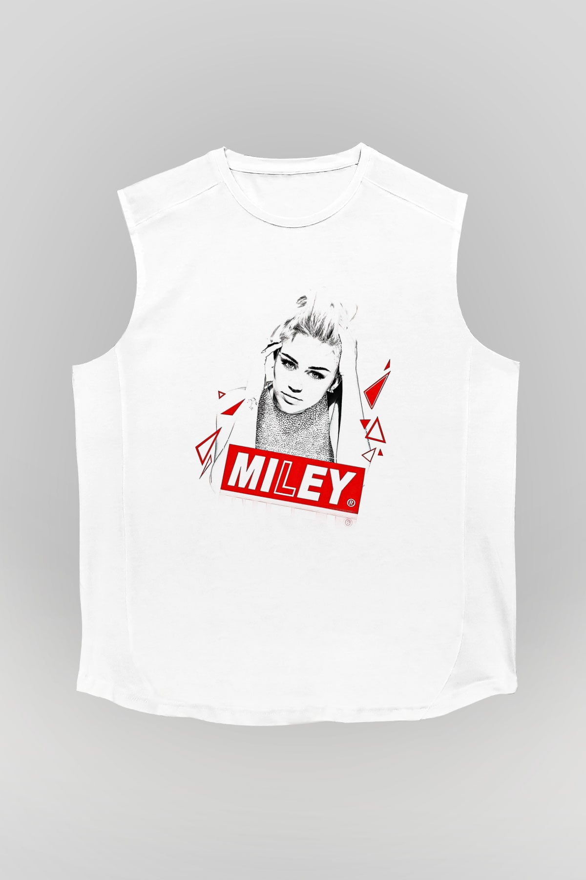 Miley Cyrus Baskılı Beyaz Unisex Kolsuz Tişört - Tshirt