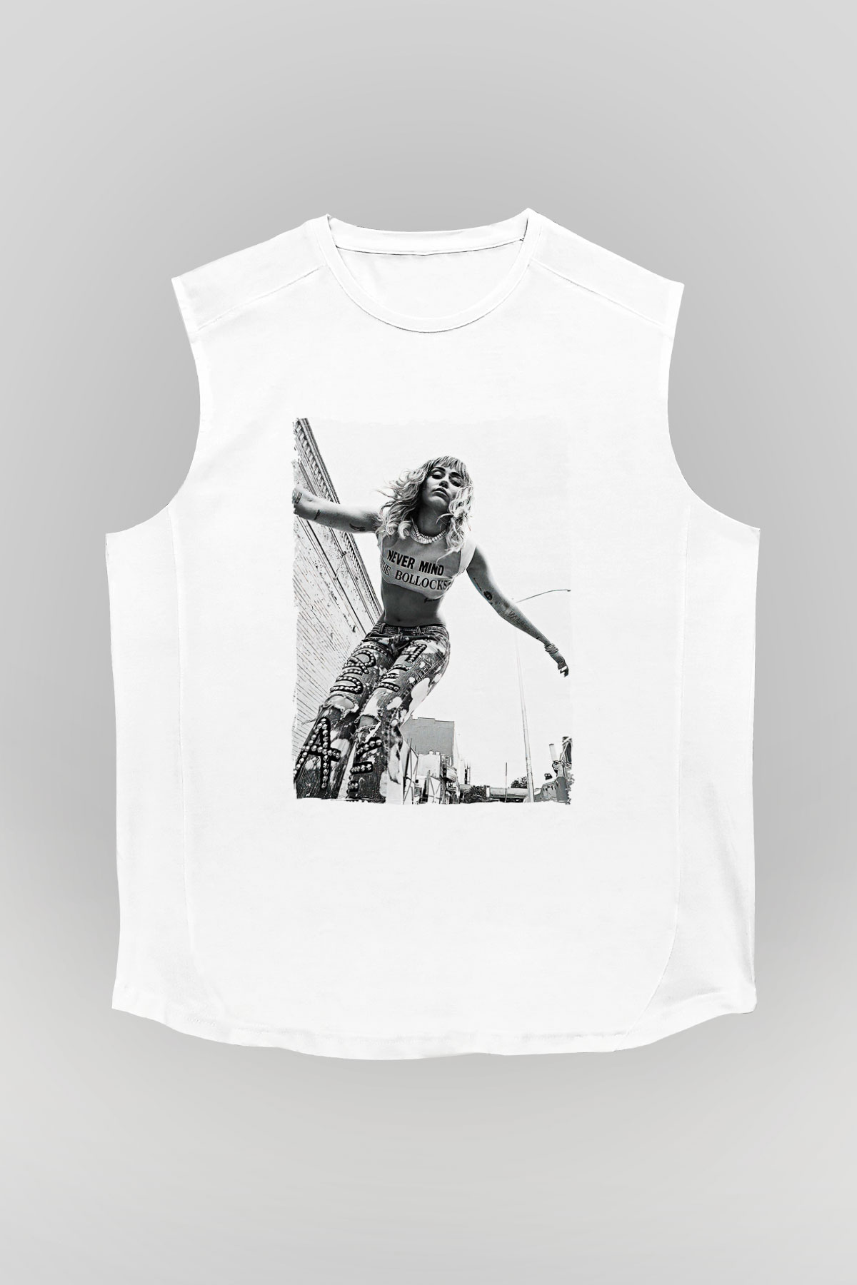 Miley Cyrus Baskılı Beyaz Unisex Kolsuz Tişört - Tshirt