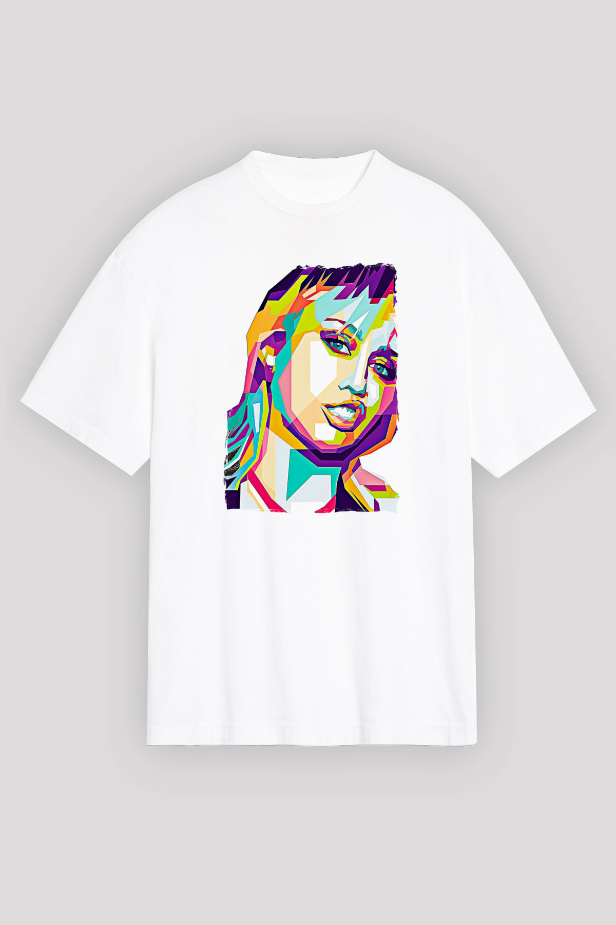 Miley Cyrus Baskılı Beyaz Unisex Oversize Tişört - Tshirt