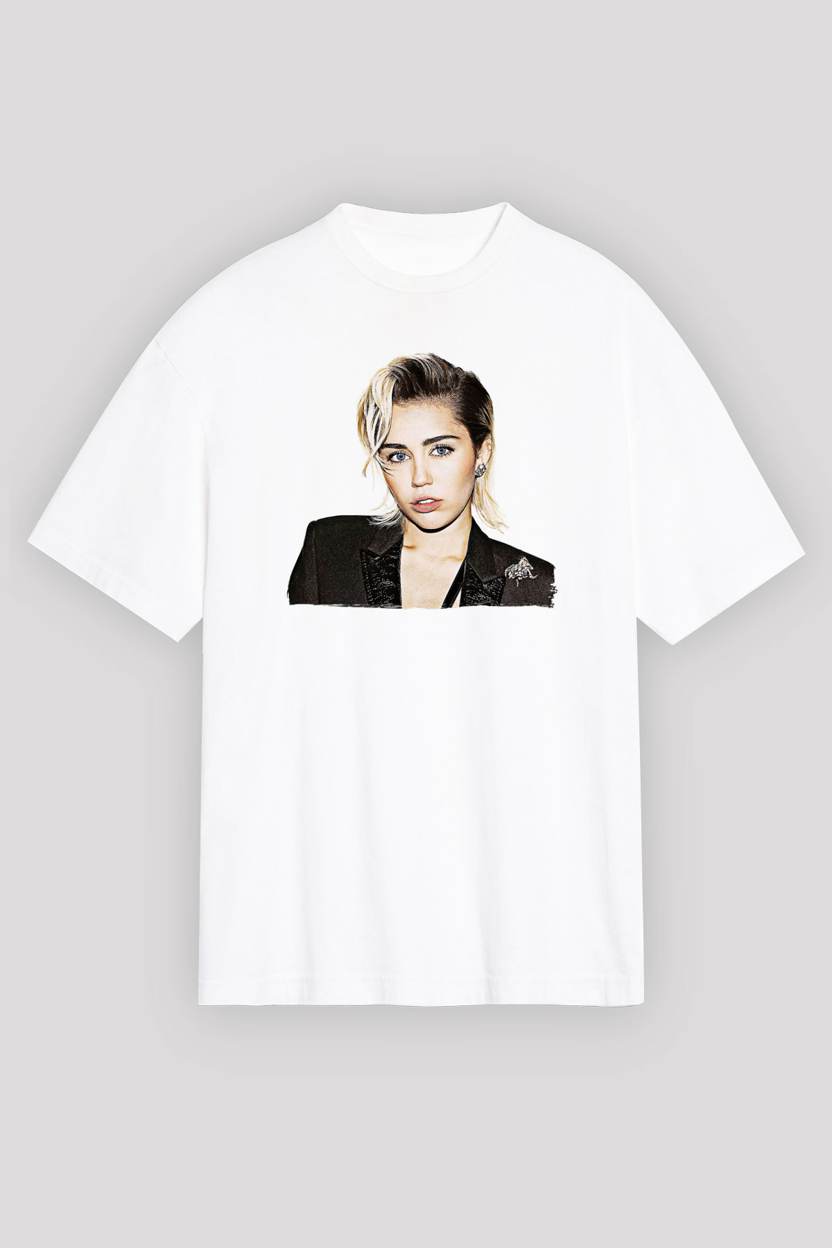 Miley Cyrus Baskılı Beyaz Unisex Oversize Tişört - Tshirt