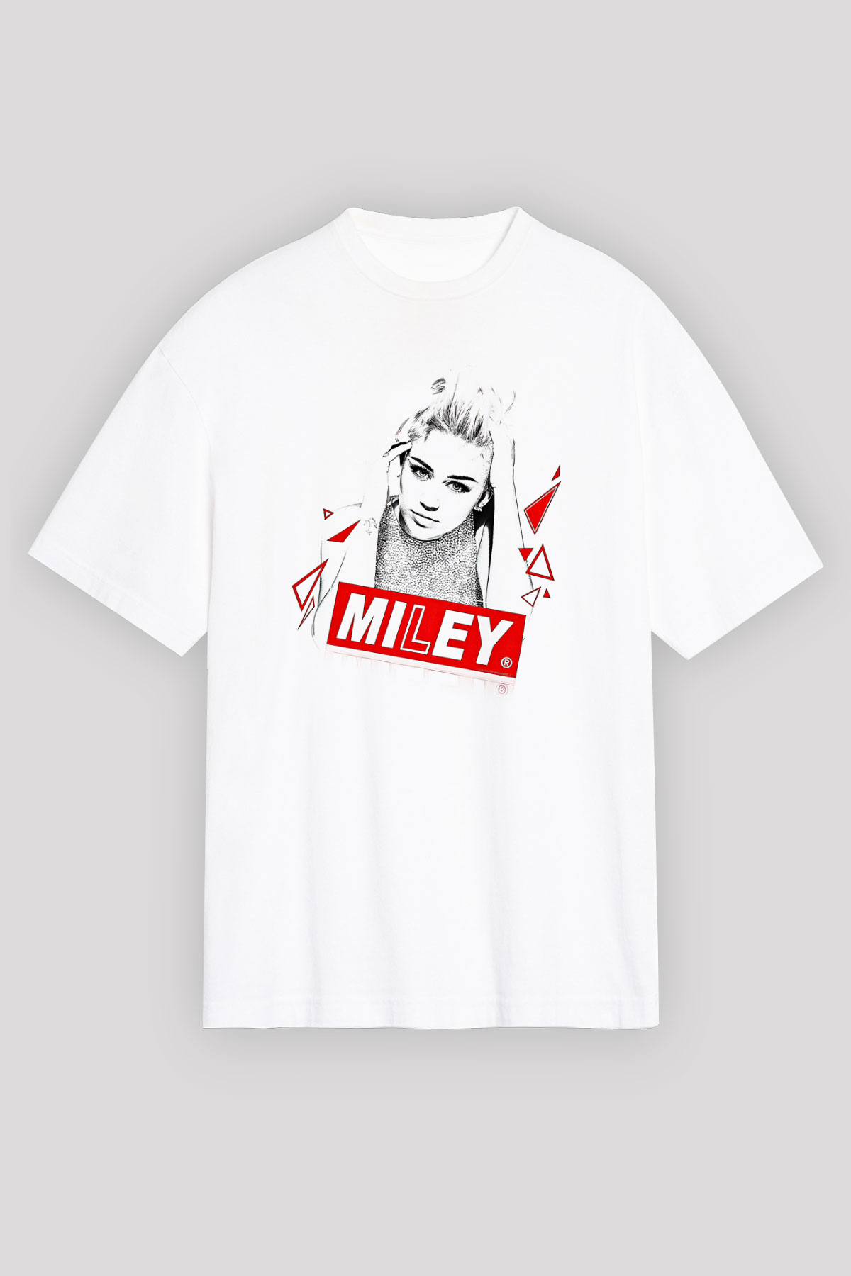 Miley Cyrus Baskılı Beyaz Unisex Oversize Tişört - Tshirt