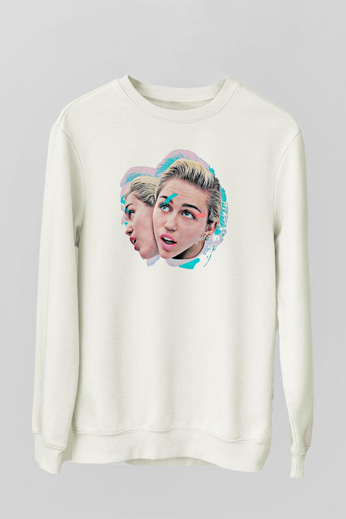 Miley Cyrus Baskılı Beyaz Unisex Sweatshirt