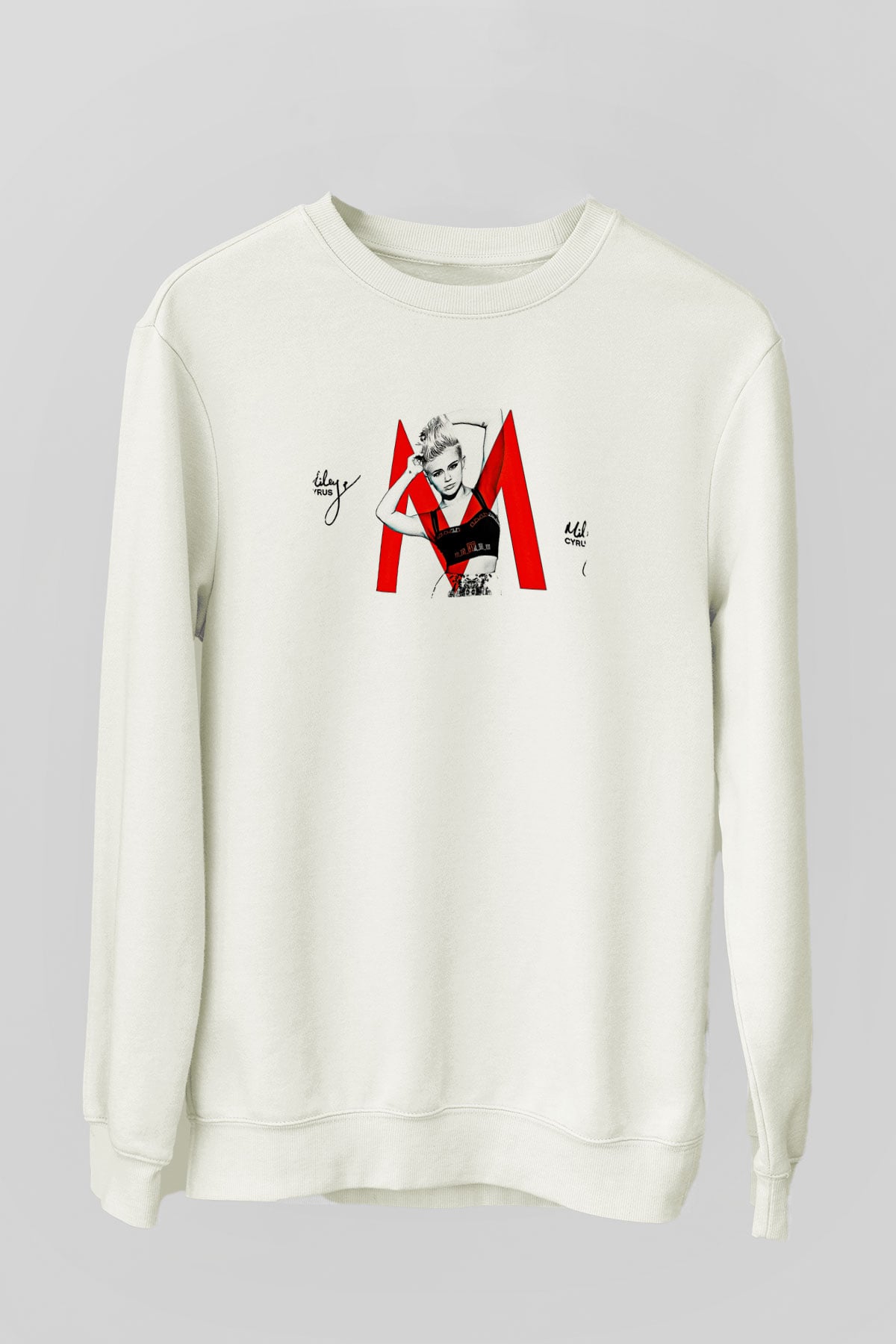 Miley Cyrus Baskılı Beyaz Unisex Sweatshirt