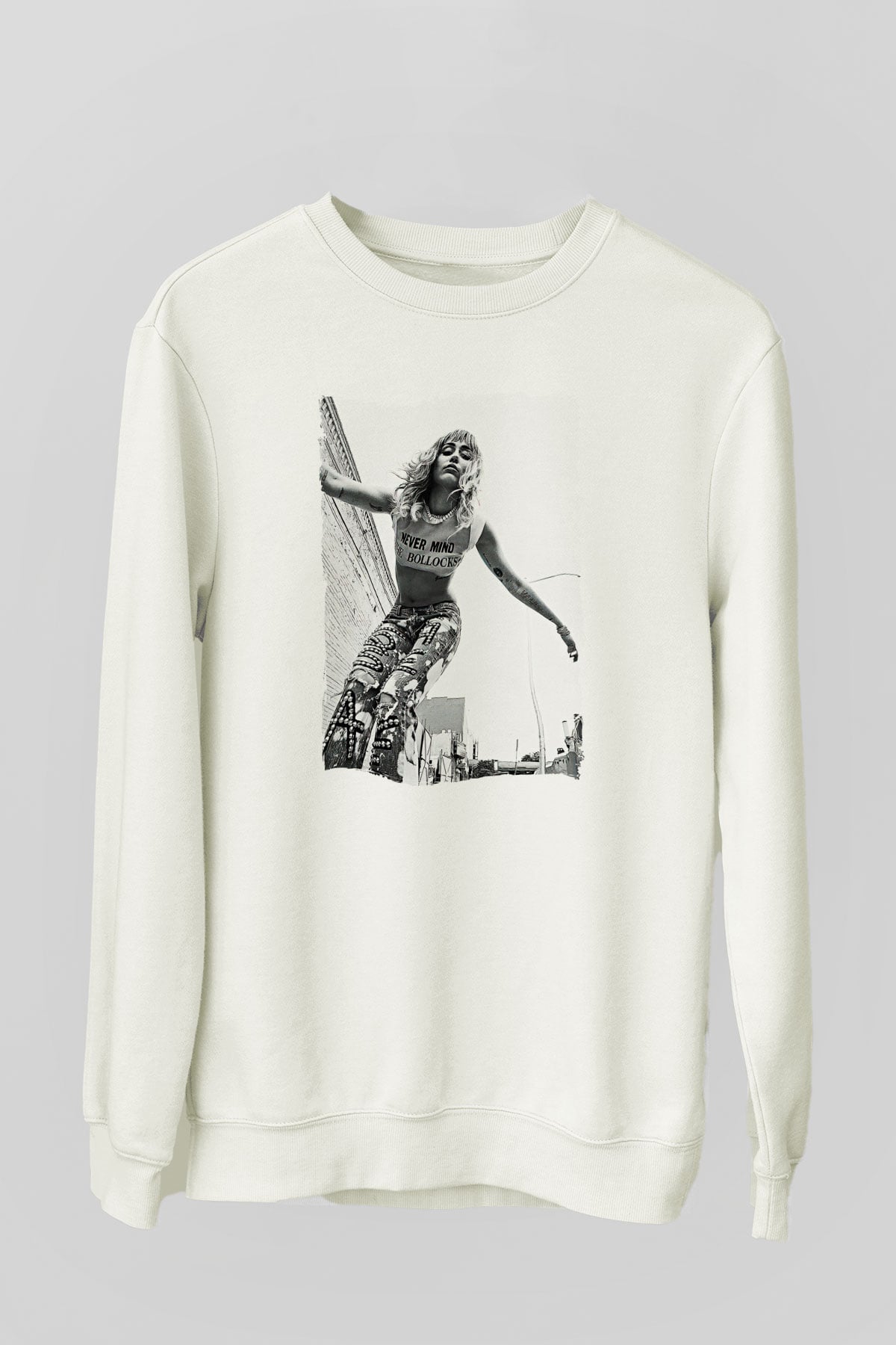 Miley Cyrus Baskılı Beyaz Unisex Sweatshirt