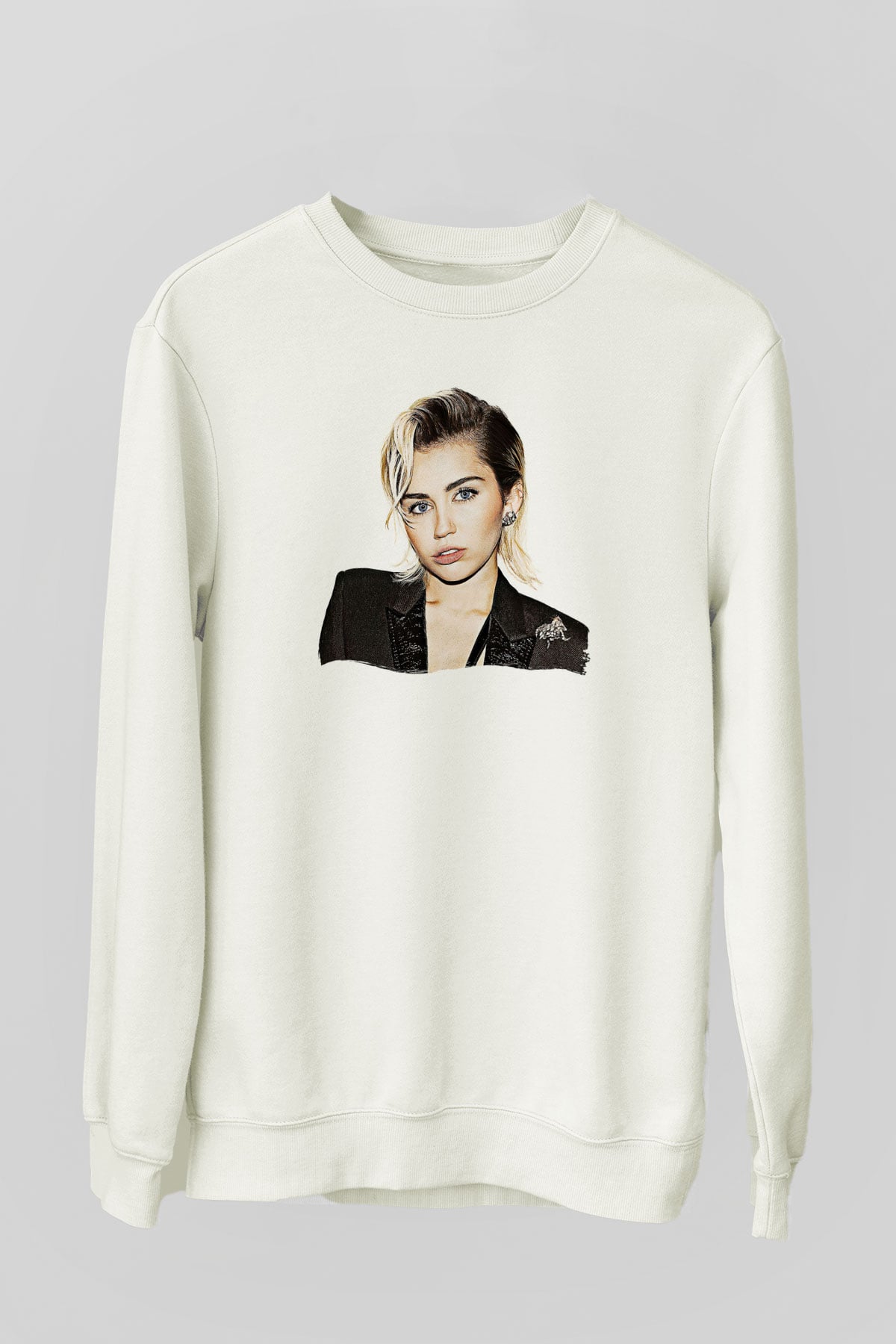 Miley Cyrus Baskılı Beyaz Unisex Sweatshirt