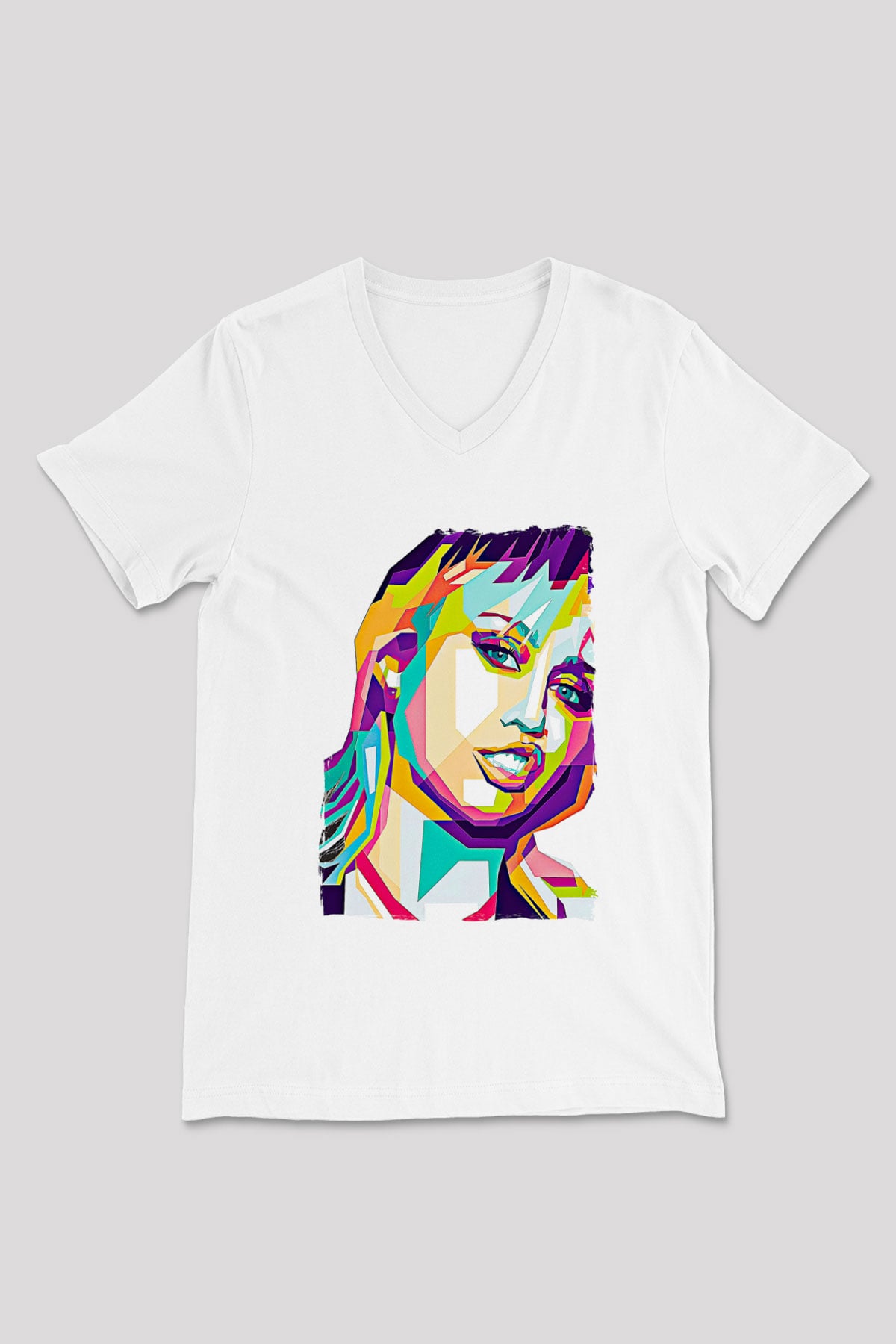Miley Cyrus Baskılı Beyaz Unisex V Yaka Tişört - Tshirt
